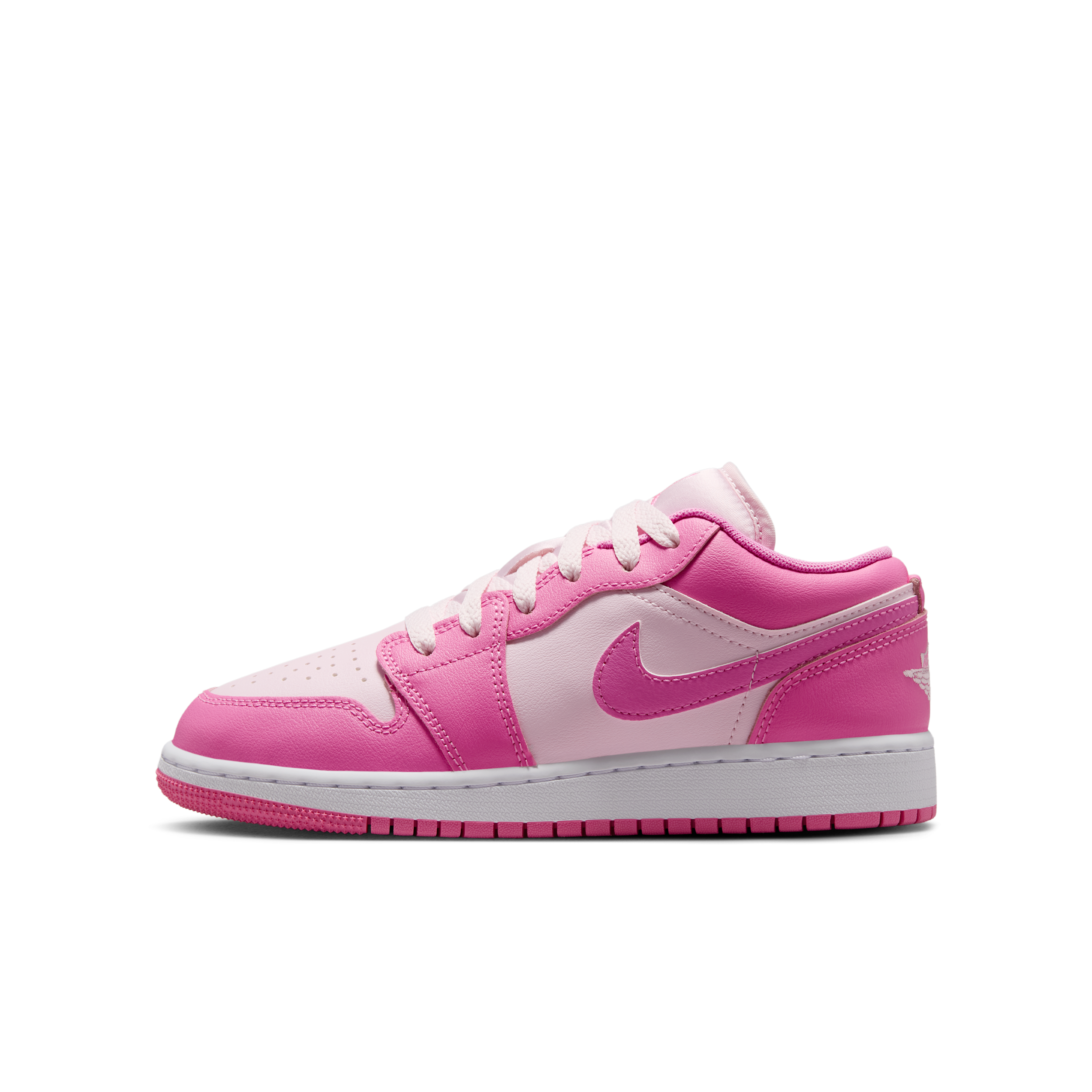 Jordan Big Kids Air Retro 1 Low Casual Shoes in China Rose/White/Pink Foam Size: 4.5