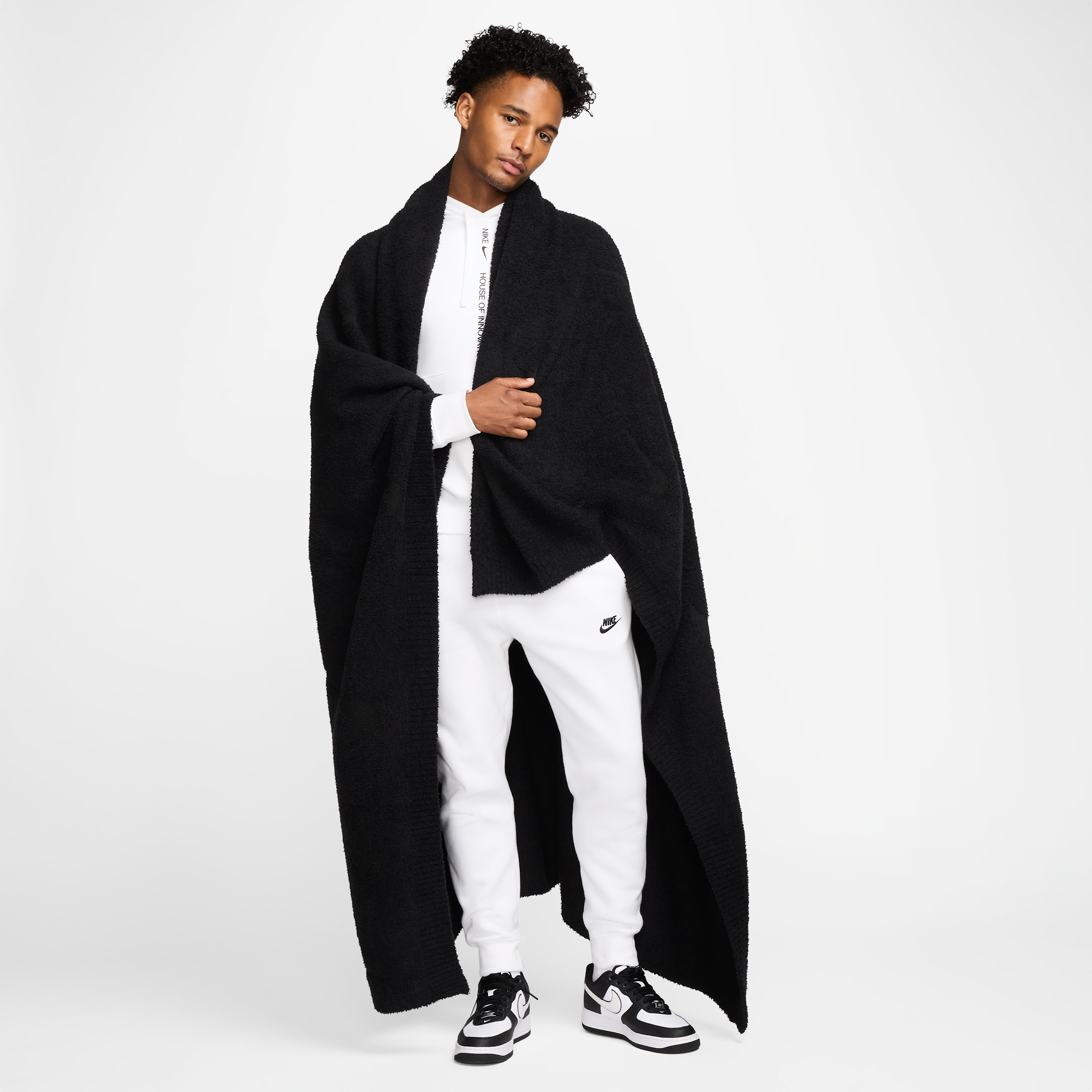 Nike Sportswear Phoenix Cozy Bouclã© Oversized Knit Blanket In Black