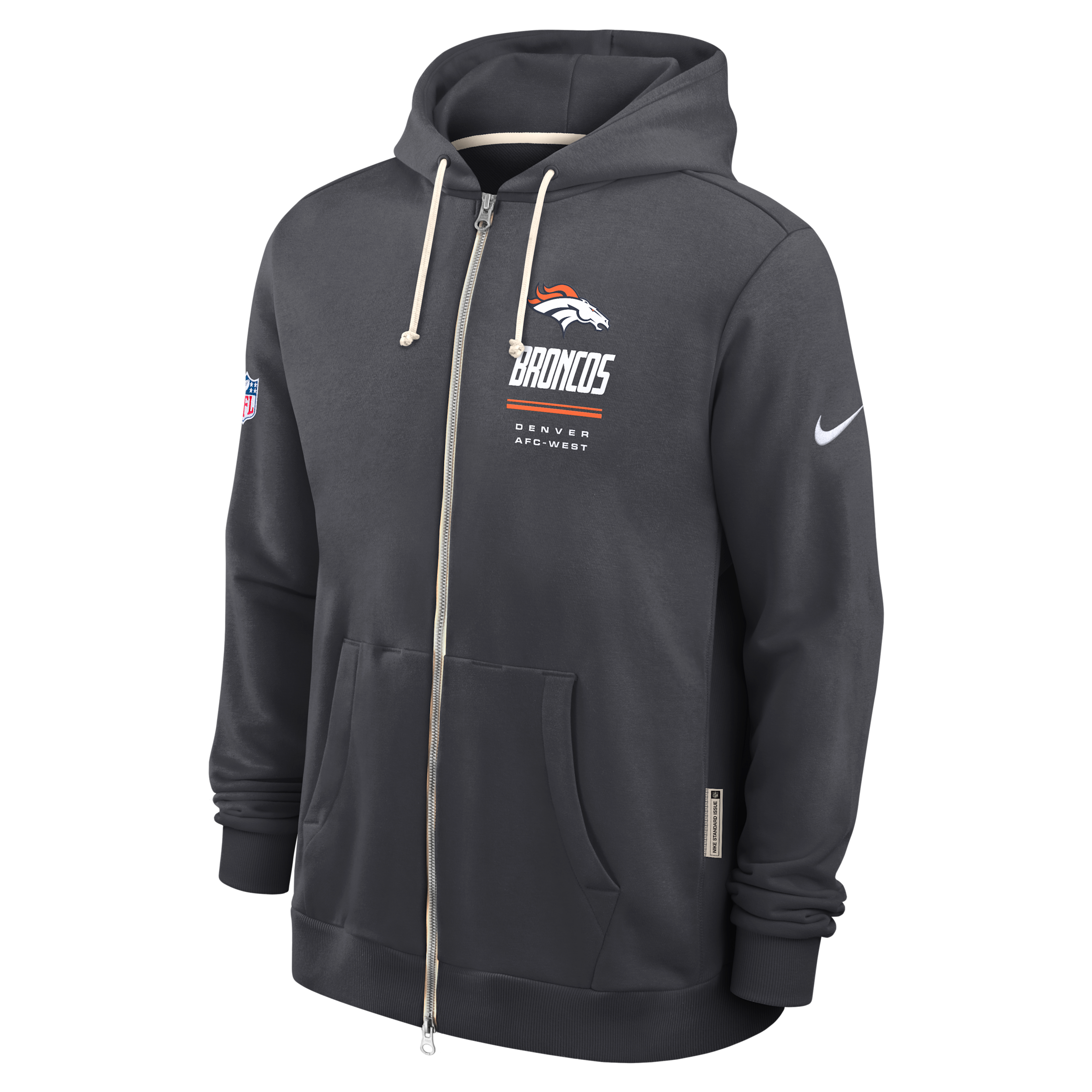 Men's Nike Charcoal Denver Broncos Sideline Standard Issue Quarterback Scramble Dri-FIT Full-Zip Hoodie