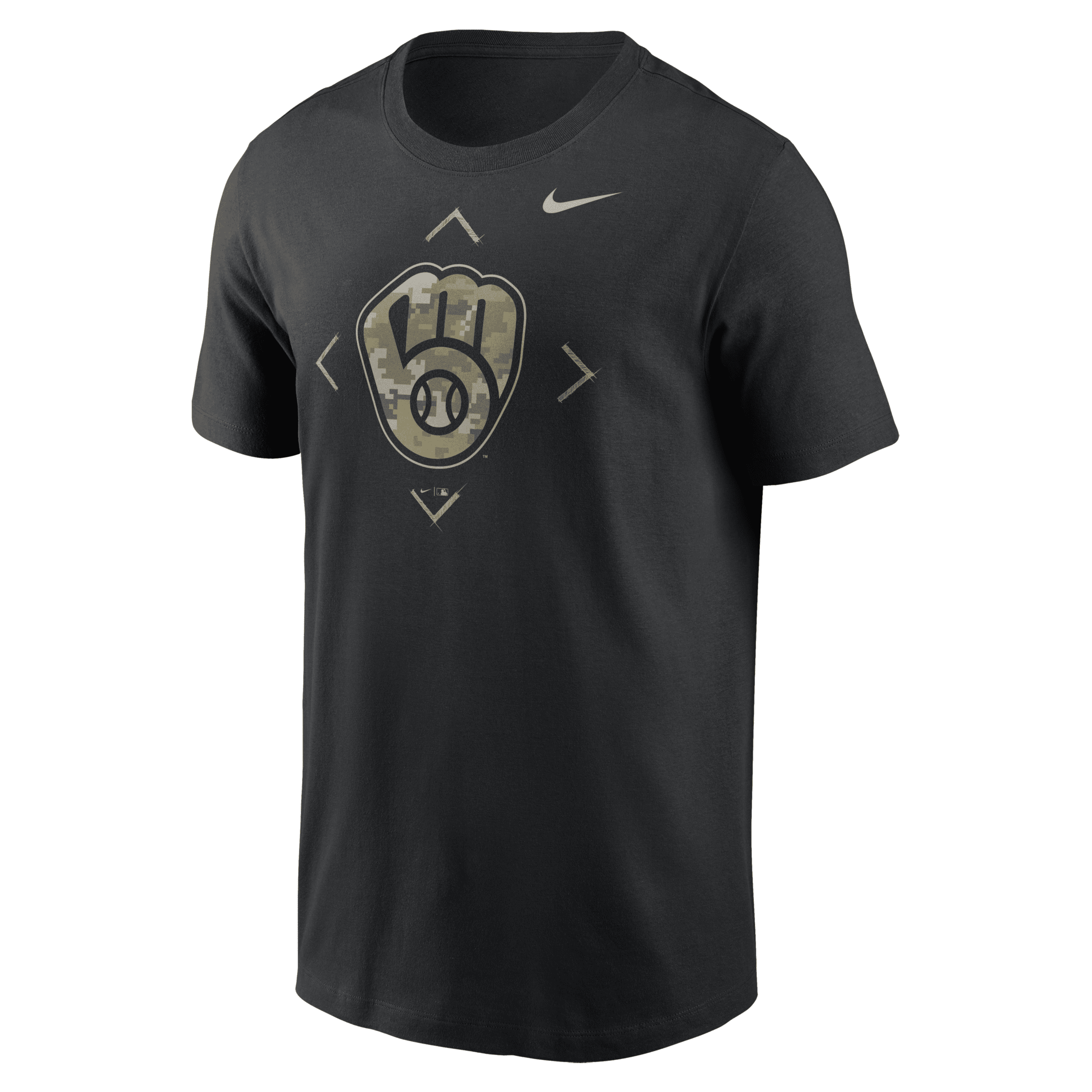 Nike Black Milwaukee Brewers Camo Logo T-shirt In Black