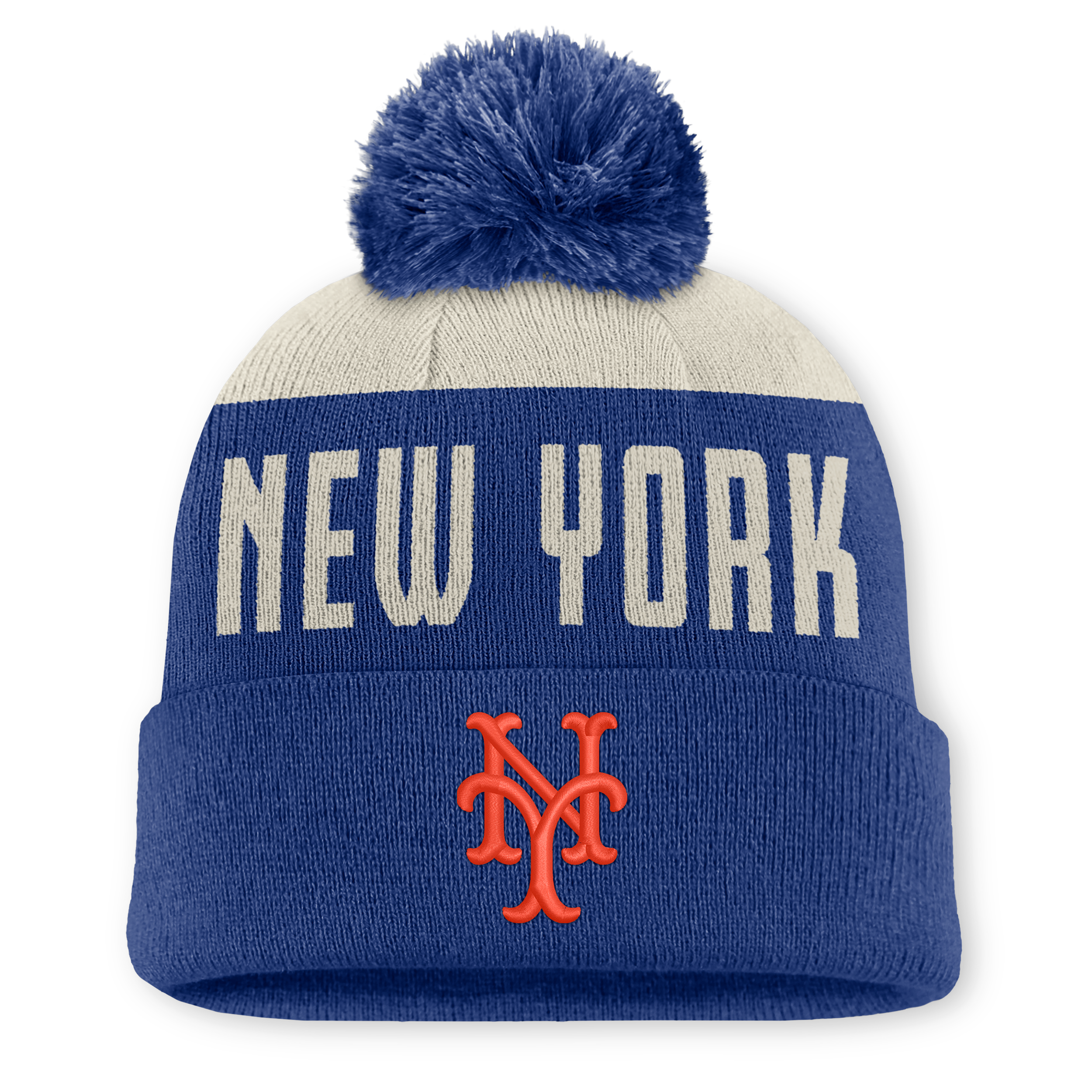 New York Mets Cooperstown Peak Nike Men's MLB Cuffed Pom Beanie in White | NB1603TEM89-5JZ