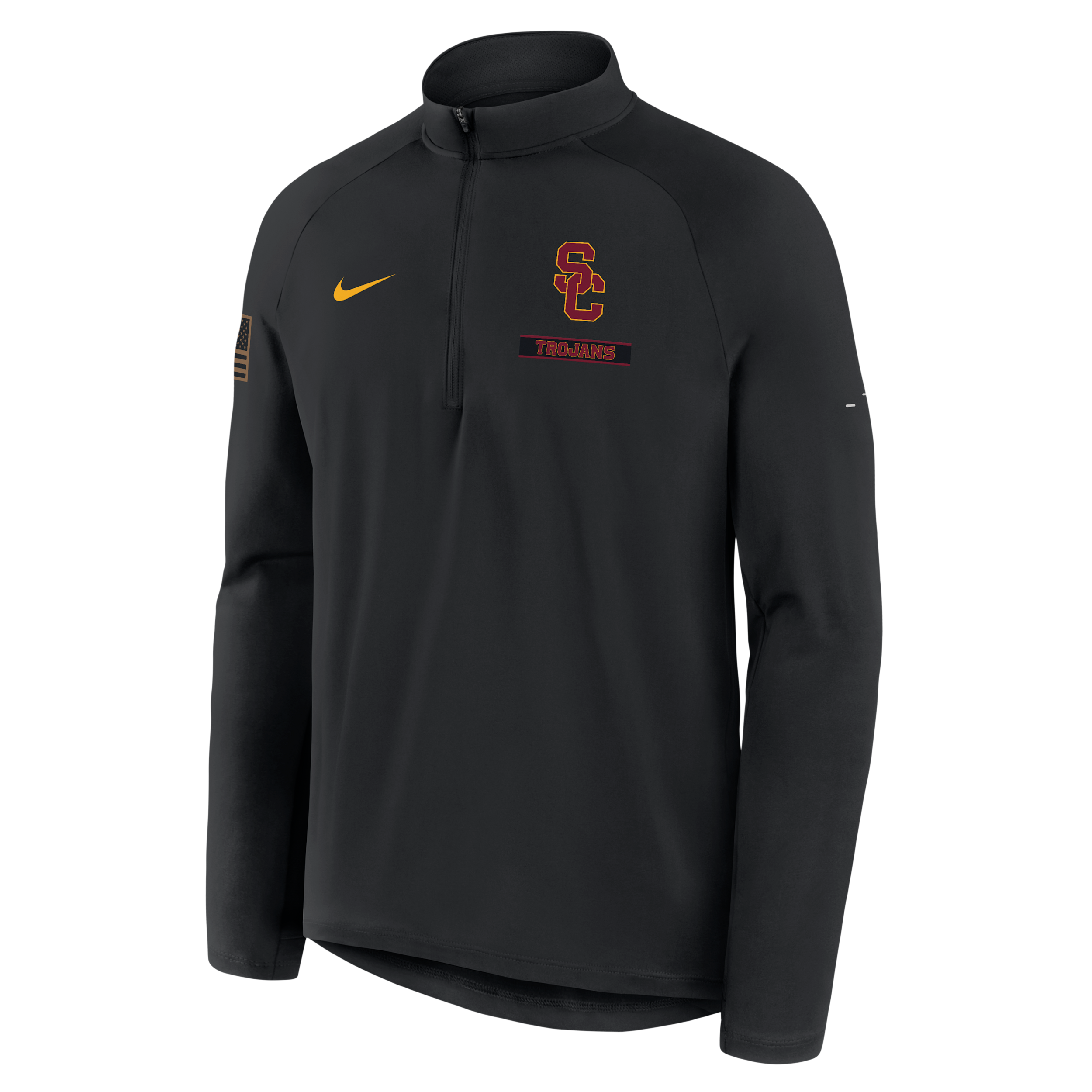 USC 2026 Military Appreciation Stride Nike Men's Dri-FIT College 1/2-Zip Long-Sleeve Top in Black | 04V100ASCJ-9UW