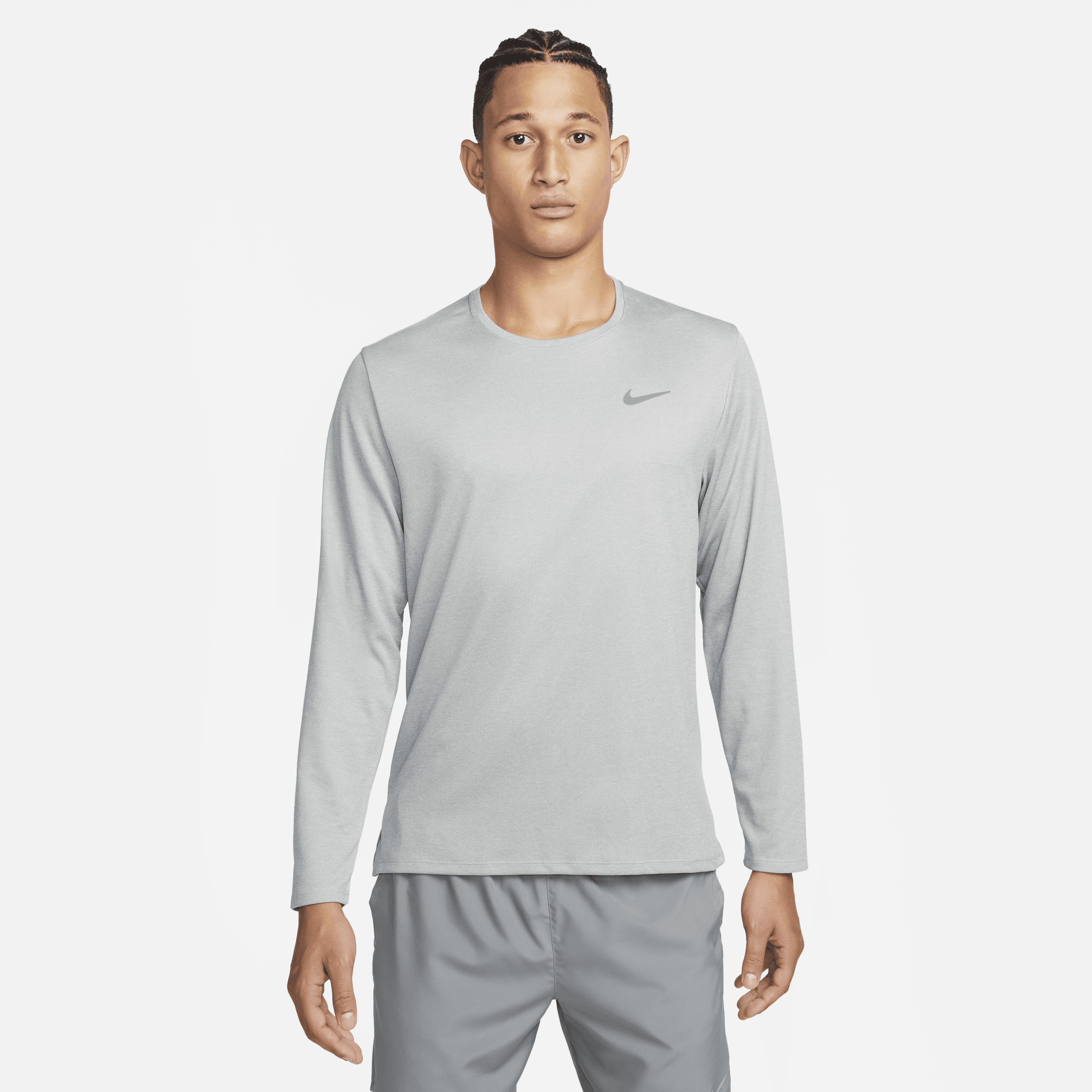 Nike Men's Miler Dri-fit Uv Long-sleeve Running Top In Grey