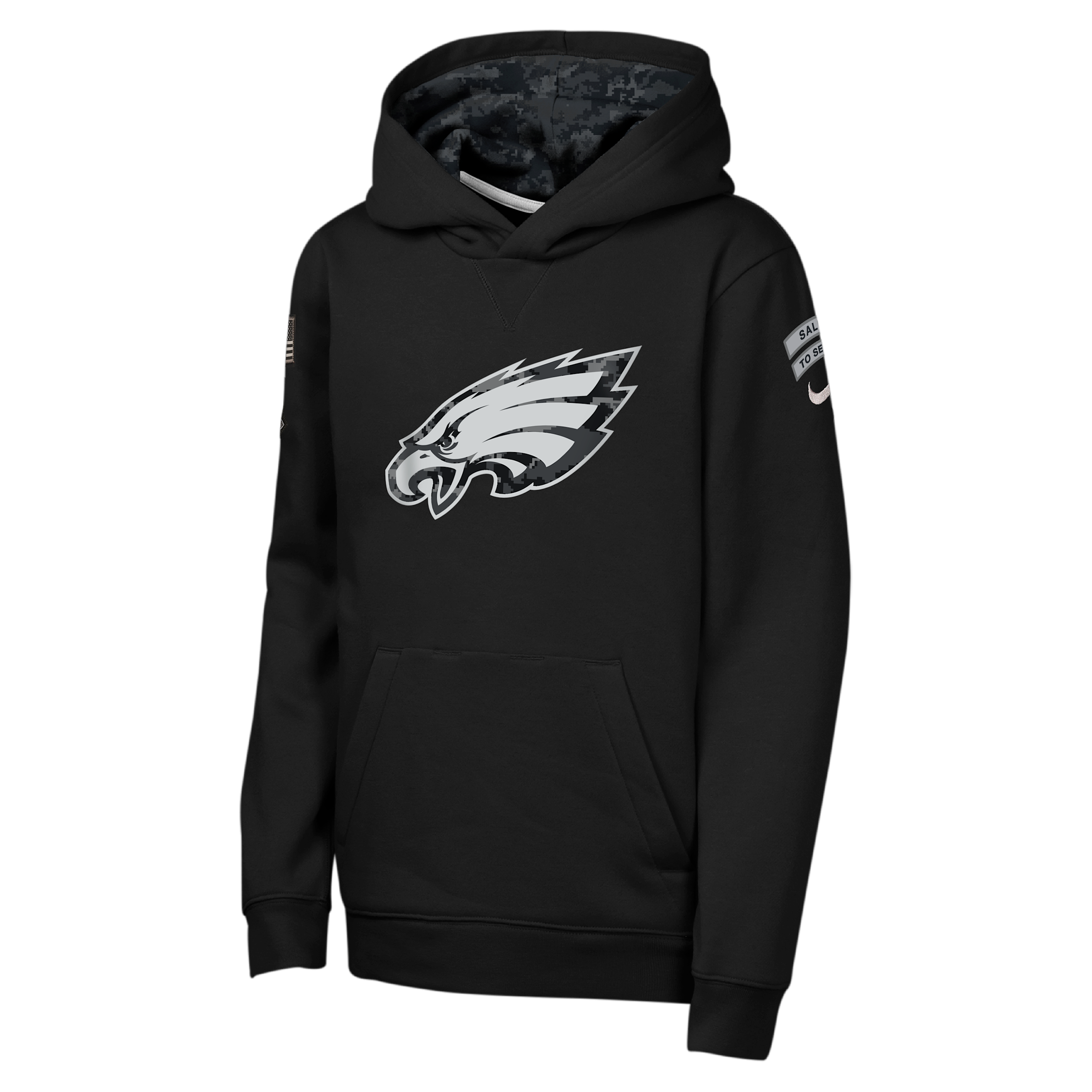 Philadelphia Eagles Salute to Service Sideline Club Big Kids' Nike NFL Pullover Hoodie in Black | Z1B7NFQ8EAG-NAW