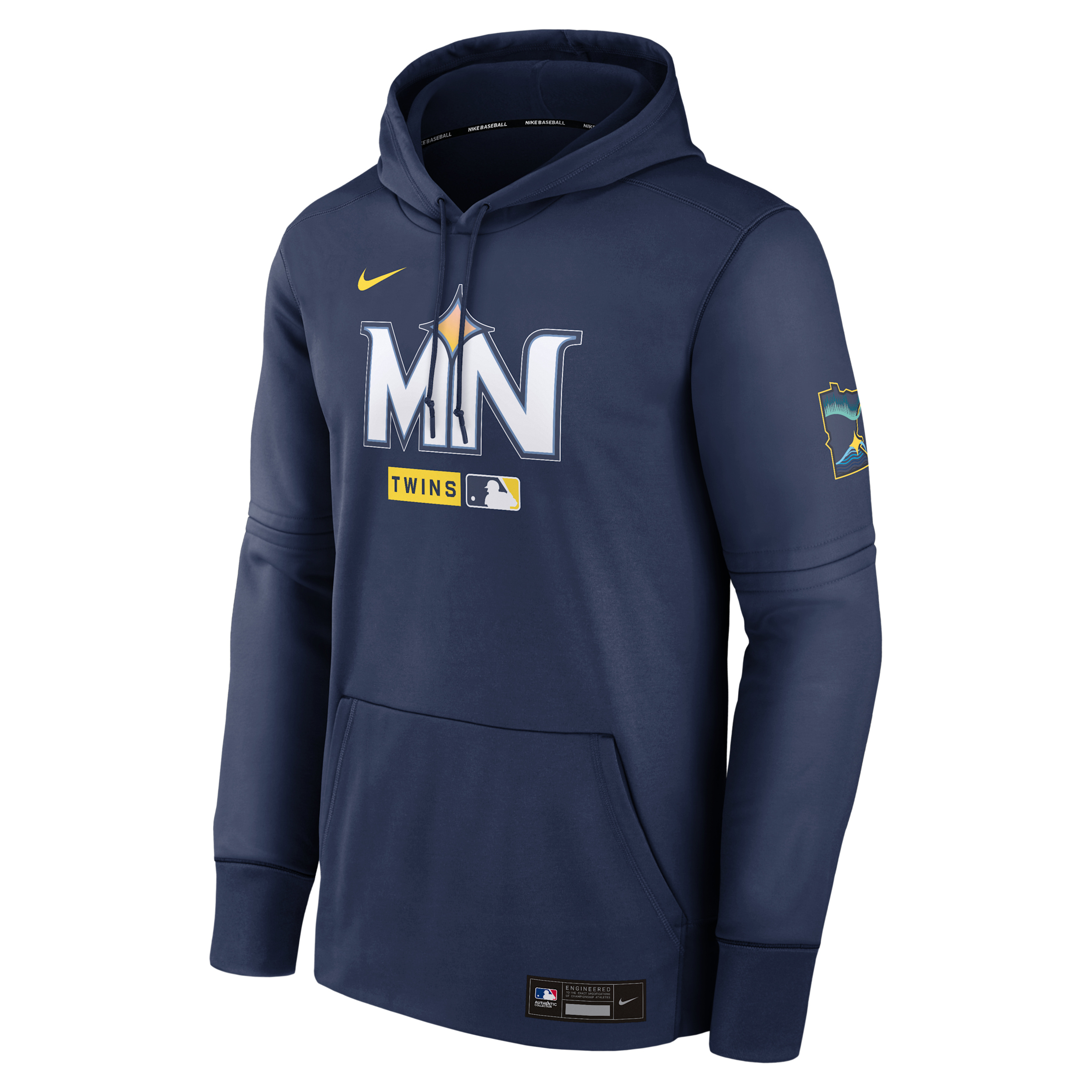 Men's Minnesota Twins Authentic Collection City Connect Nike Therma MLB Pullover Hoodie in Blue | NAC3160NTIS-HR3
