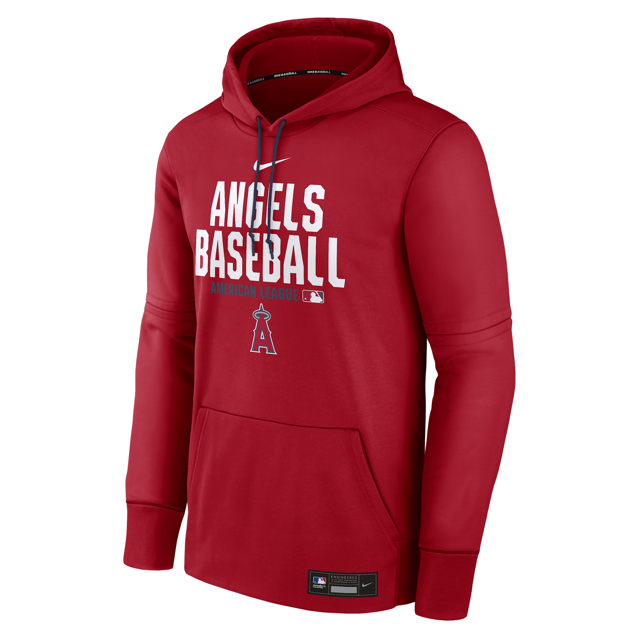Men's Los Angeles Angels Authentic Collection Nike Therma MLB Pullover Hoodie in Red | NAC3036NANG-RMG