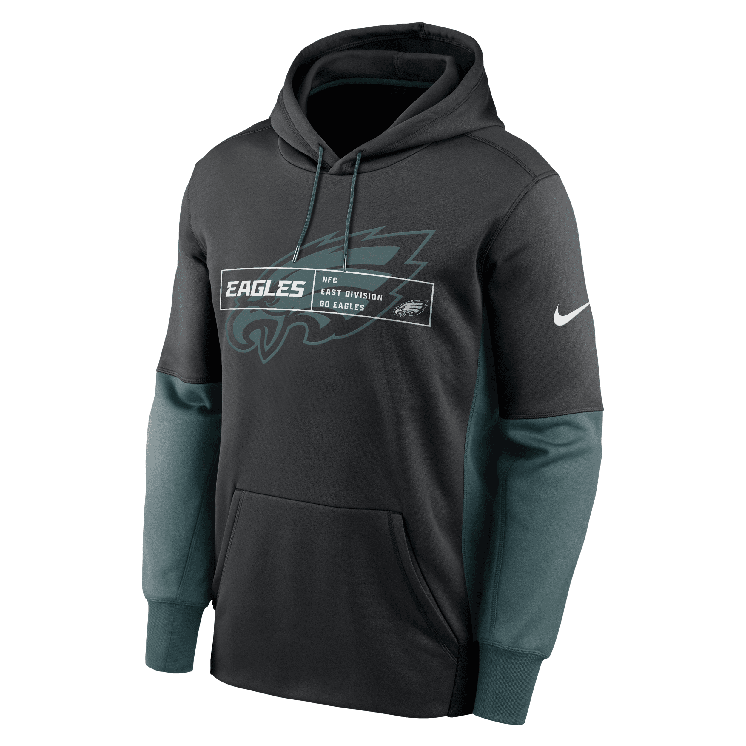 Nike Men's Philadelphia Eagles Color Block Therma NFL Pullover Hoodie Black