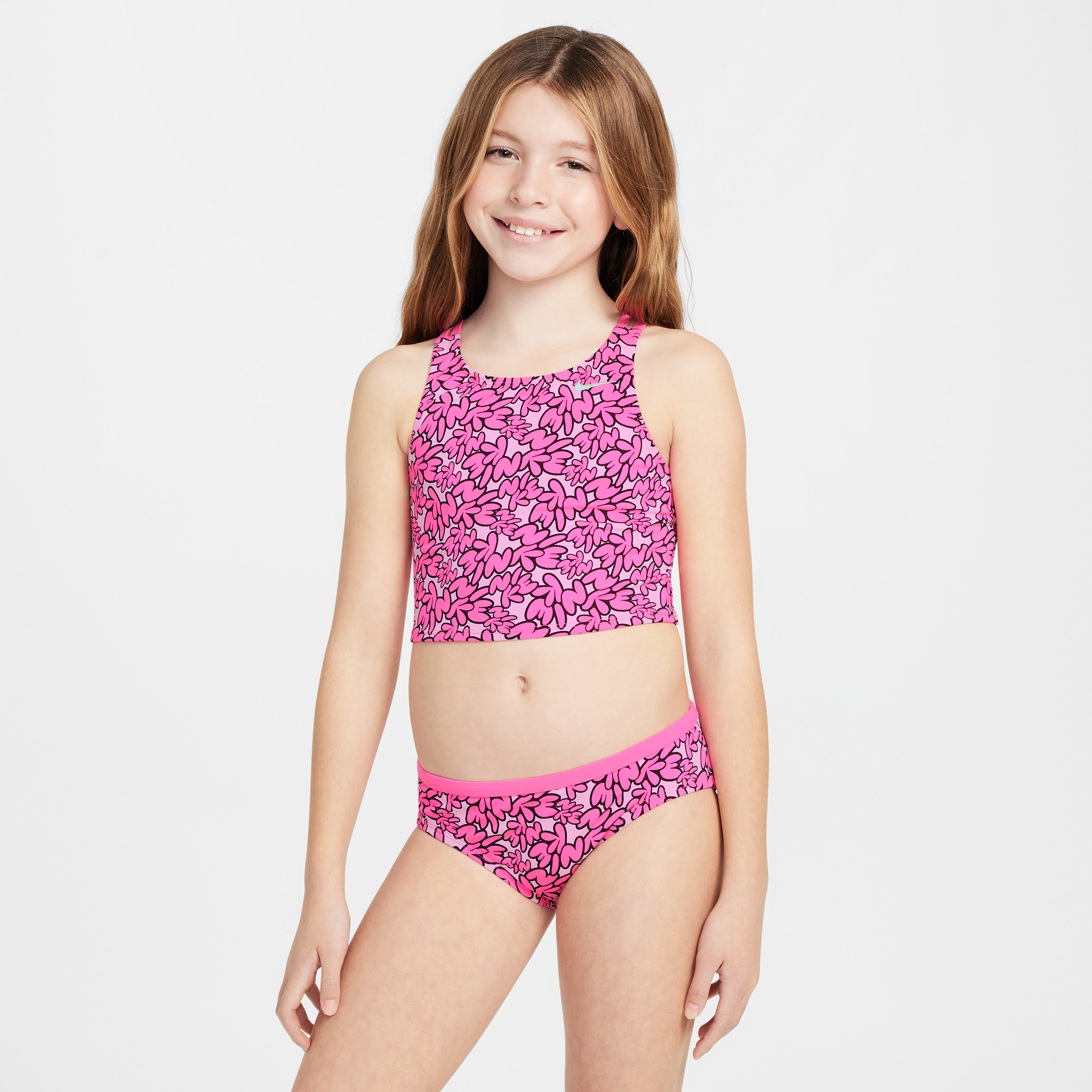 Nike Big Girls Spider-back Midkini Swimsuit, 2 Piece Set In Pink
