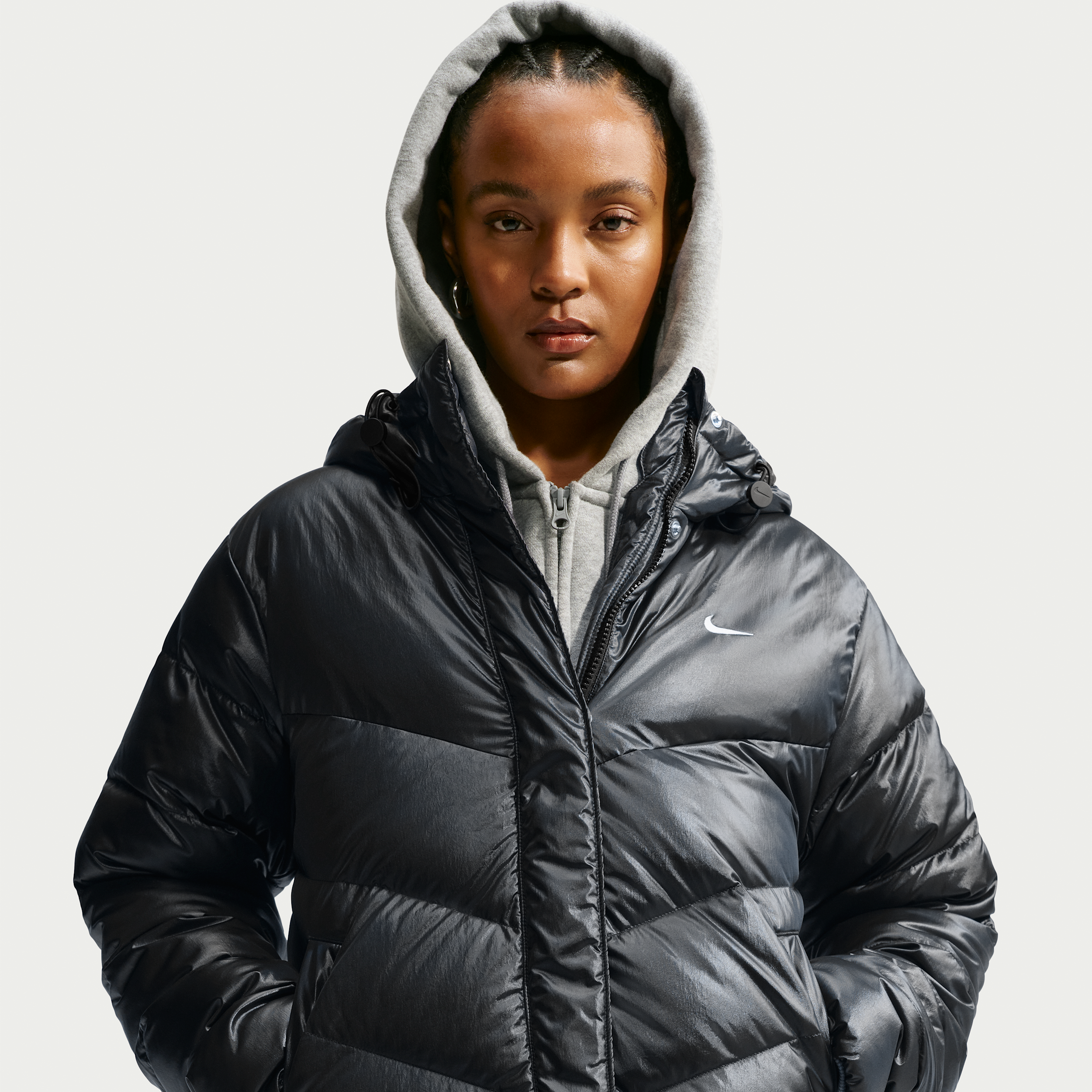 Women's Nike Sportswear Windpuffer Loose Storm-FIT Hooded Down Jacket in Black | IF5915-010