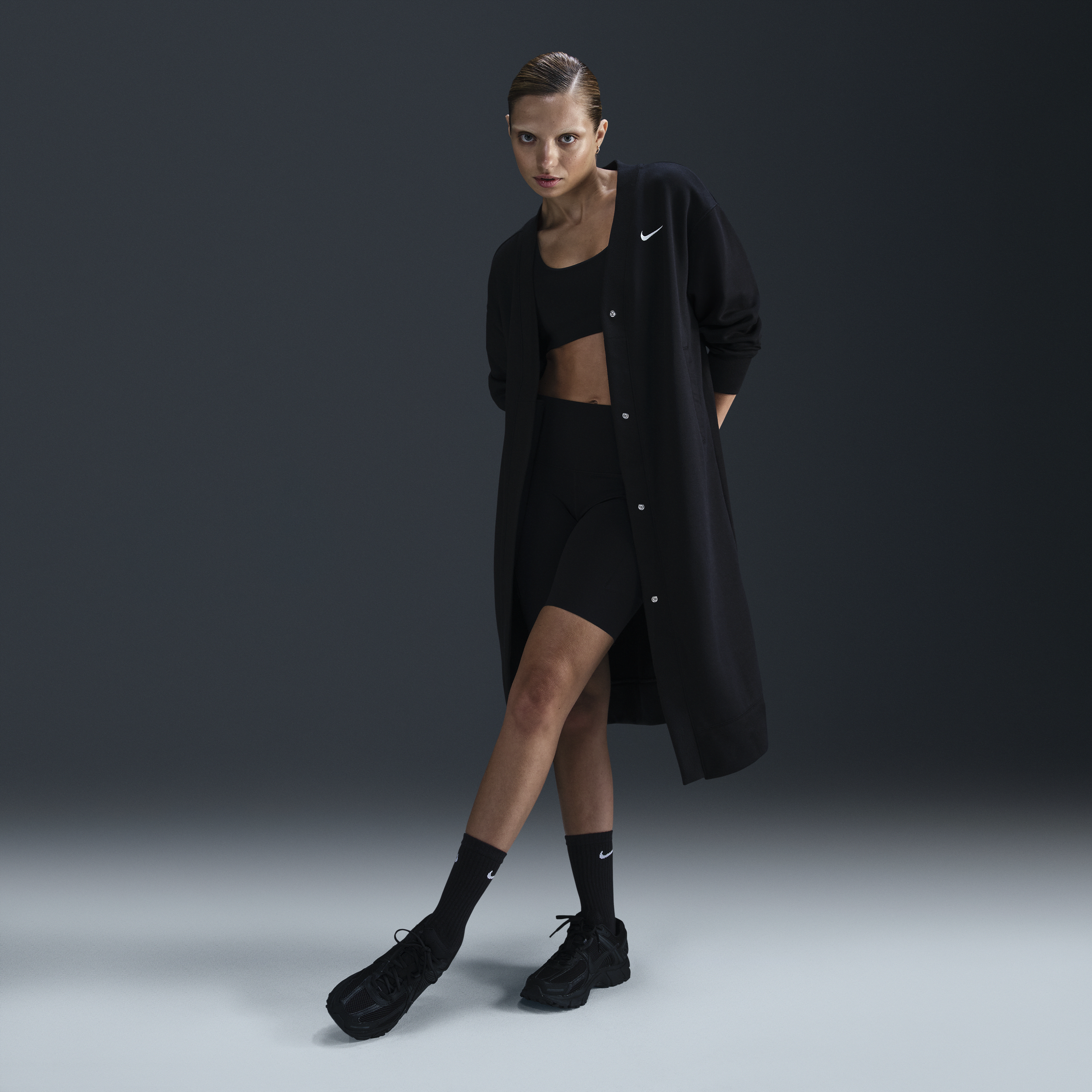 Women's Nike Sportswear Phoenix Fleece Oversized Long Cardigan in Black | FV8036-010