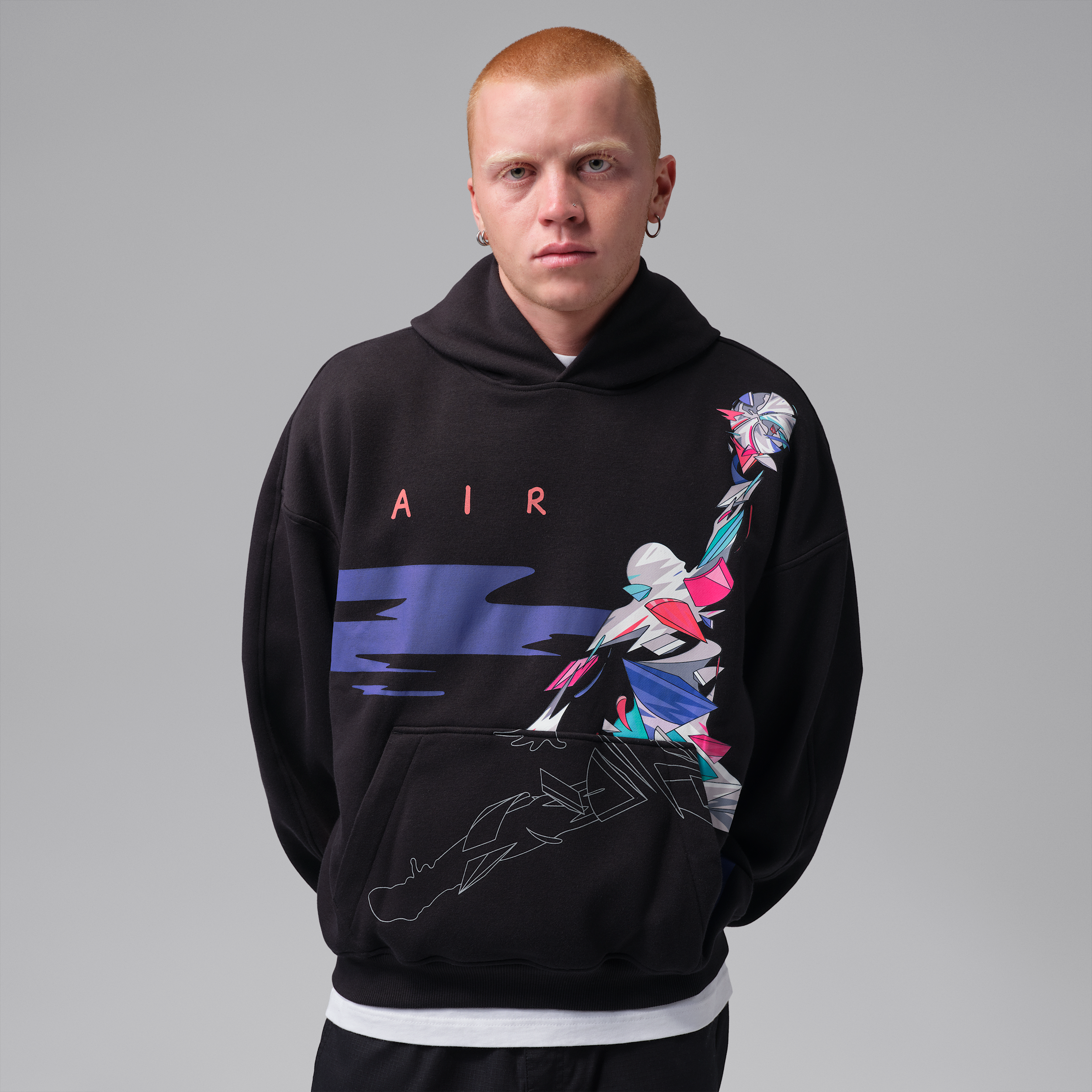 Jordan Men's Brooklyn Artist Series Oversized Graphic Fleece Pullover Hoodie in Black Size: XL