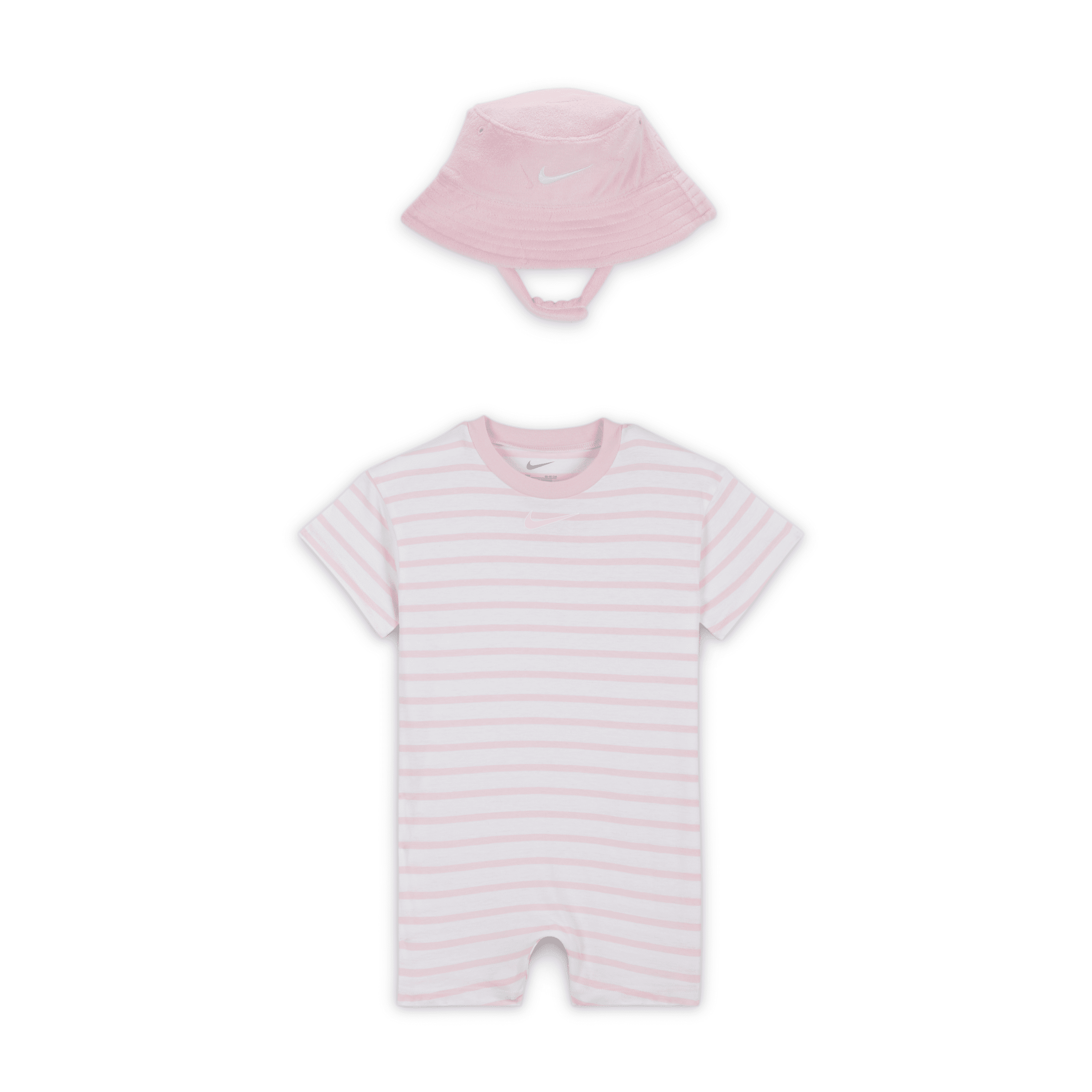 Nike Baby (12-) Short Sleeve Romper With Bucket Hat In Pink