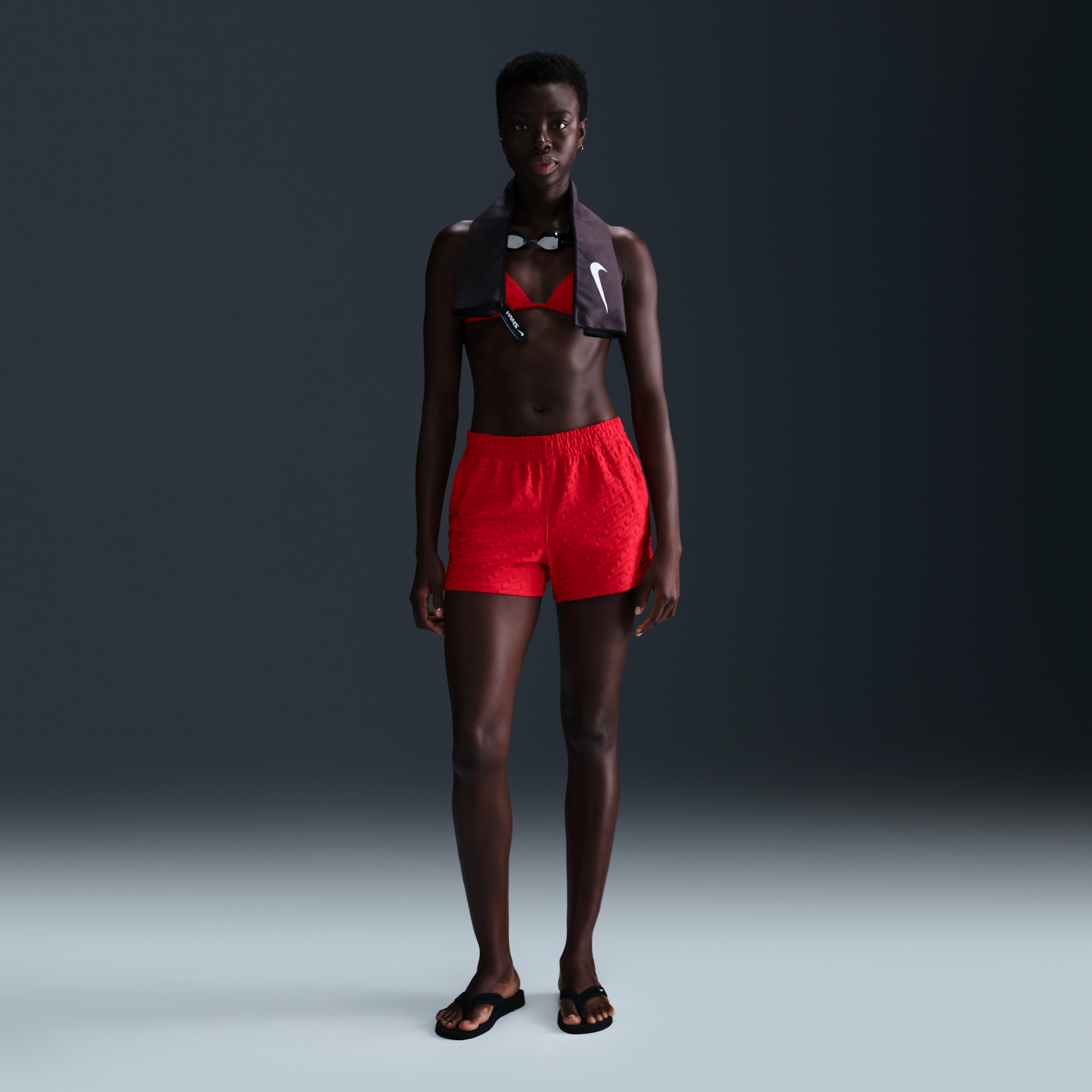 Nike Women's Swim Swoosh Link Terry Cover-up Shorts In Red