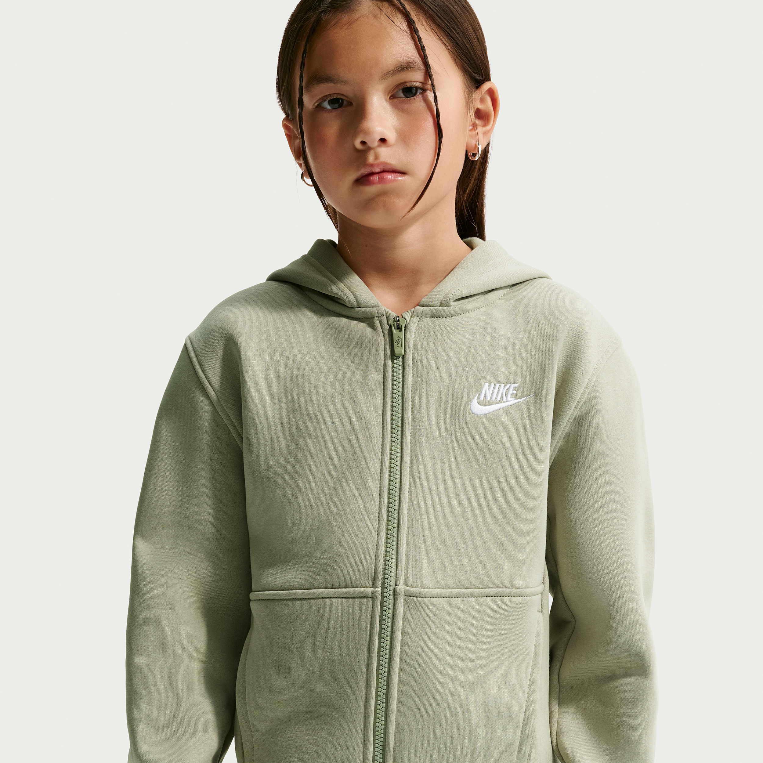 Nike Sportswear Club Fleece Big Kids' Full-Zip Hoodie in Green | FD3004-304
