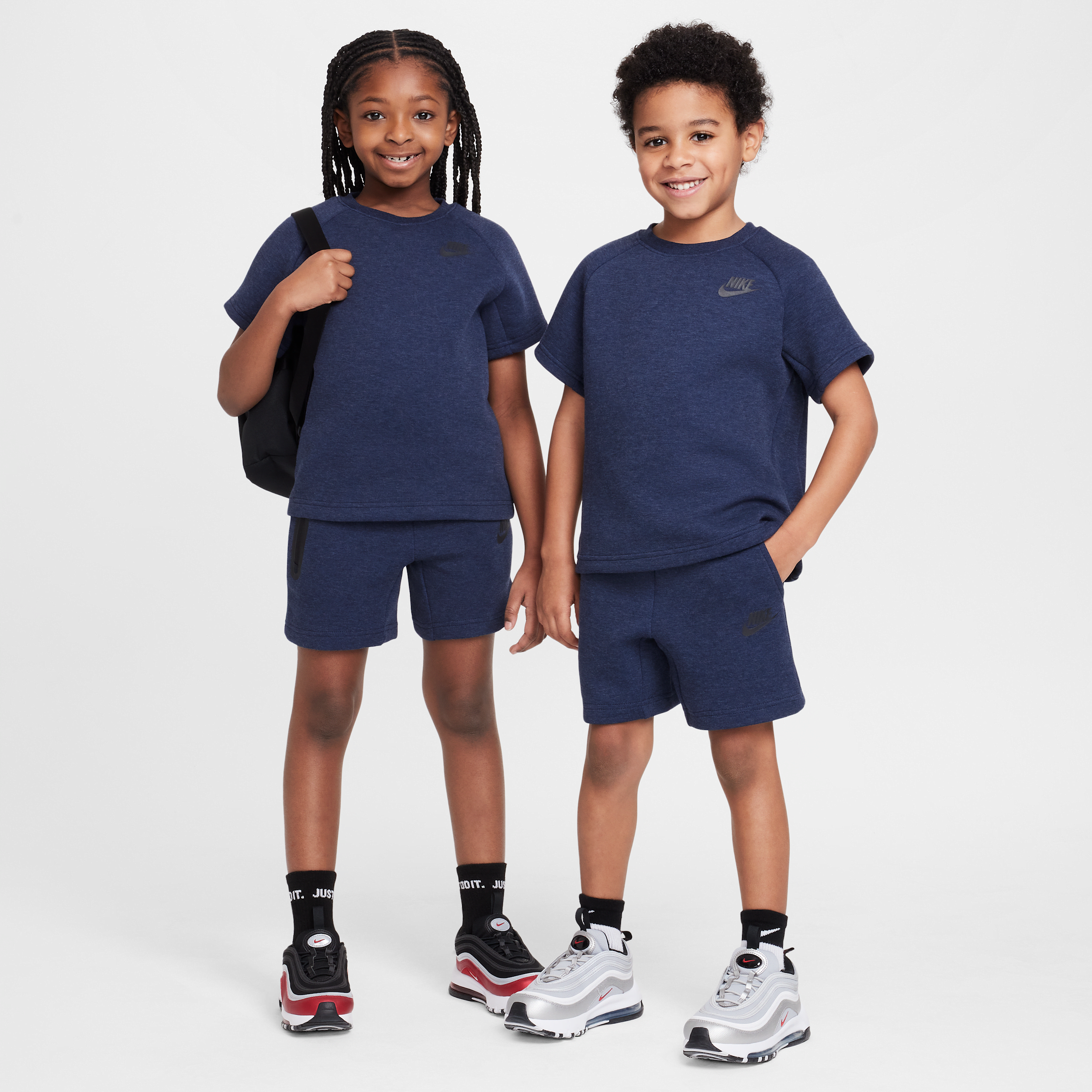 Nike Little Kids' Tech Fleece Tee And Shorts Set In Grey