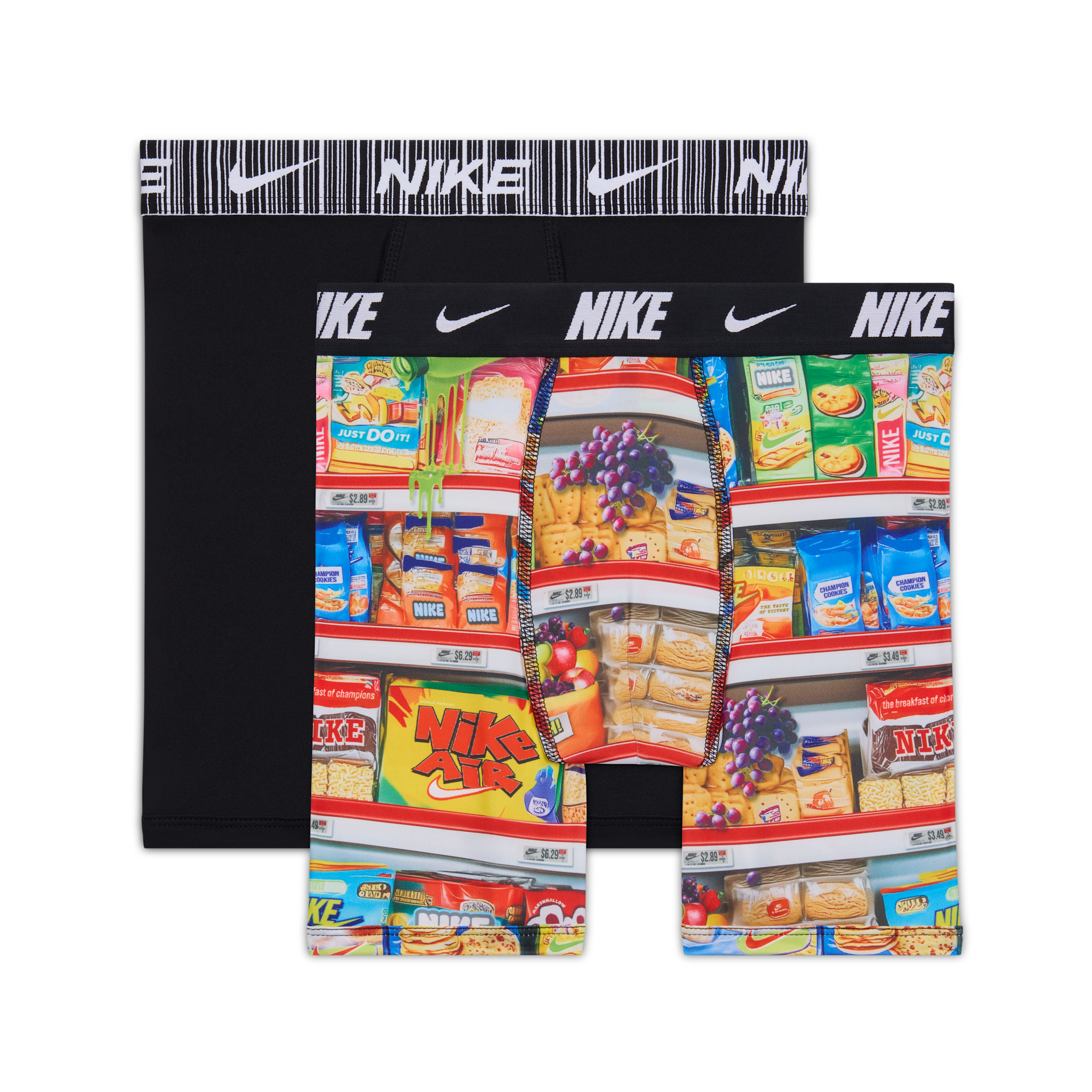 Nike Big Kids' Dri-FIT Printed Long Boxer Briefs (2-Pack) in Black | 9N1334-K90