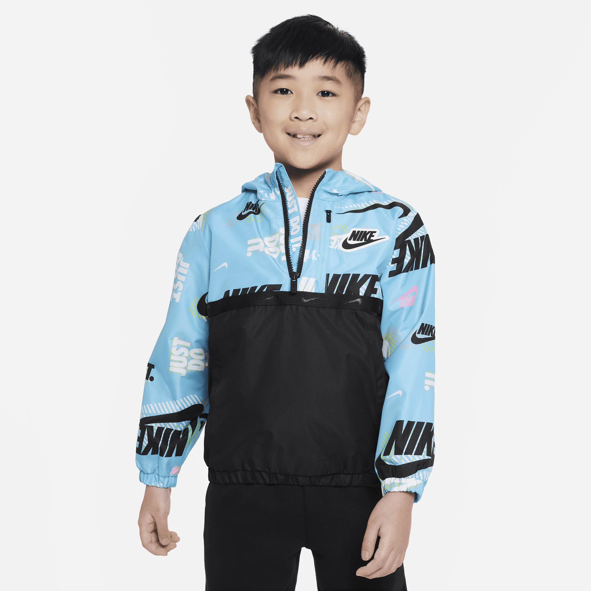 Nike Half-zip Print Blocked Anorak Little Kids' Jacket In Blue