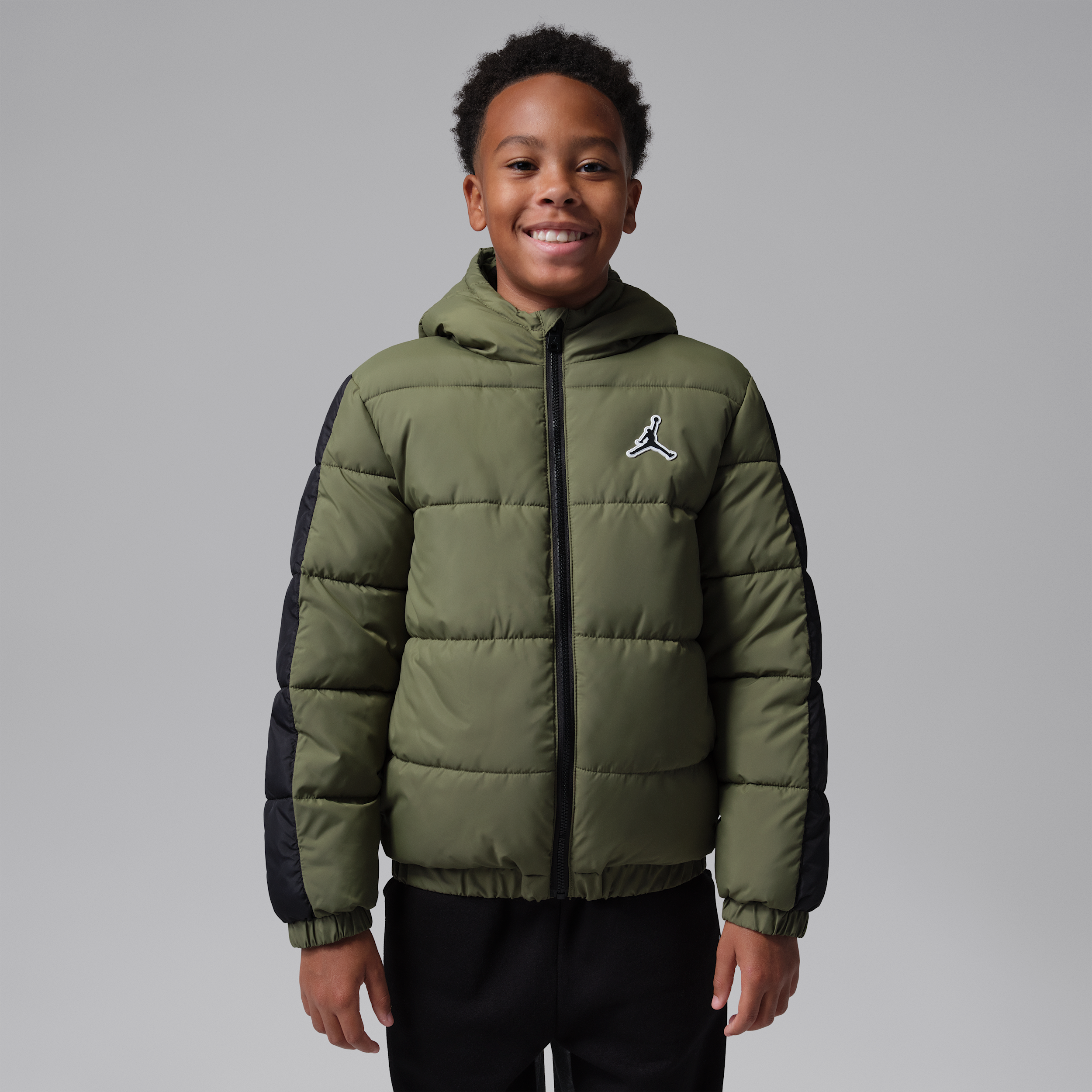 Jordan Boys' 8-20 Colorblock Long-Sleeve Puffer Jacket - Medium Olive