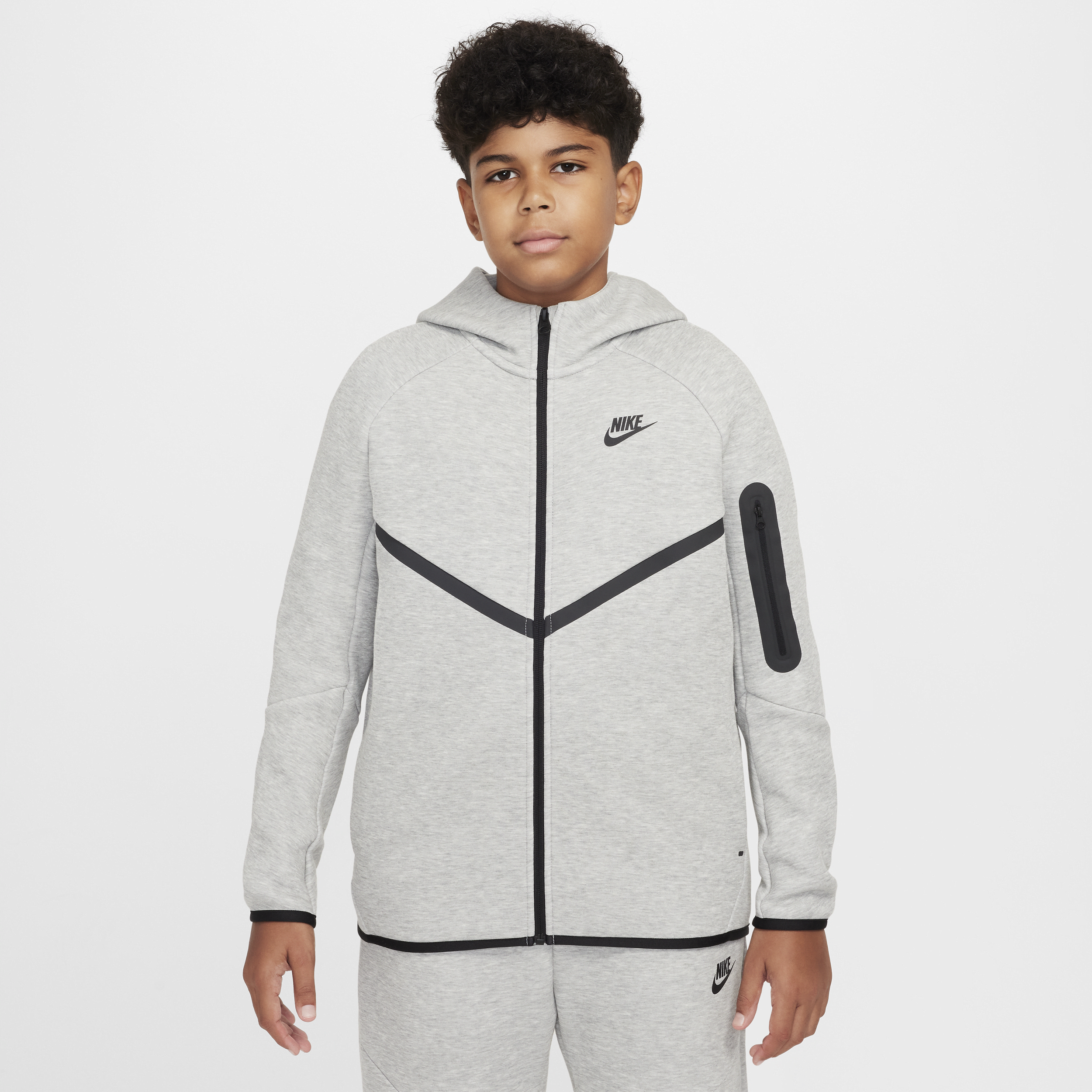 Nike Sportswear Tech Fleece Big Kids' Full-zip Hoodie In Grey