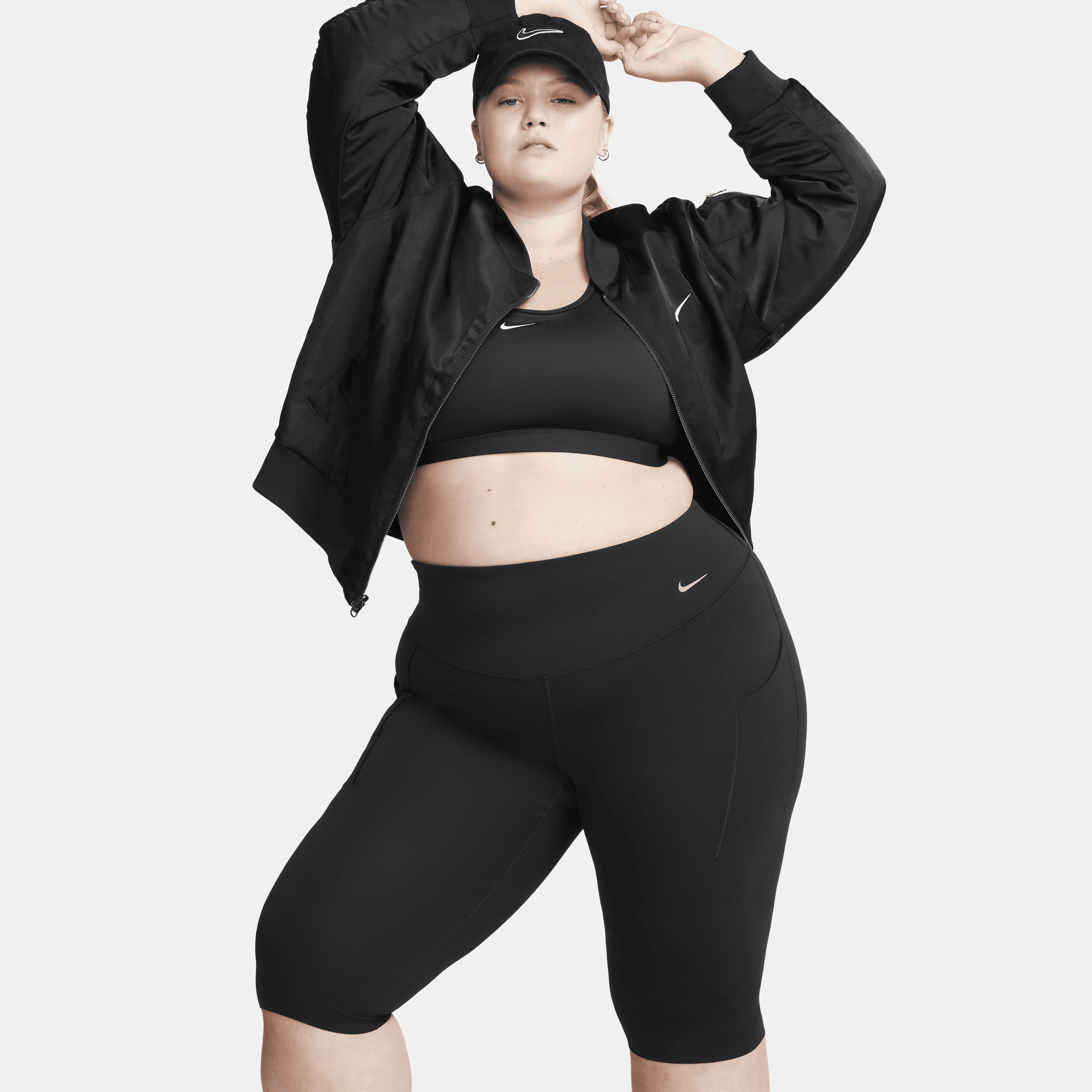 Nike Women's Universa Medium-support High-waisted Capri Leggings With Pockets (plus Size) In Black