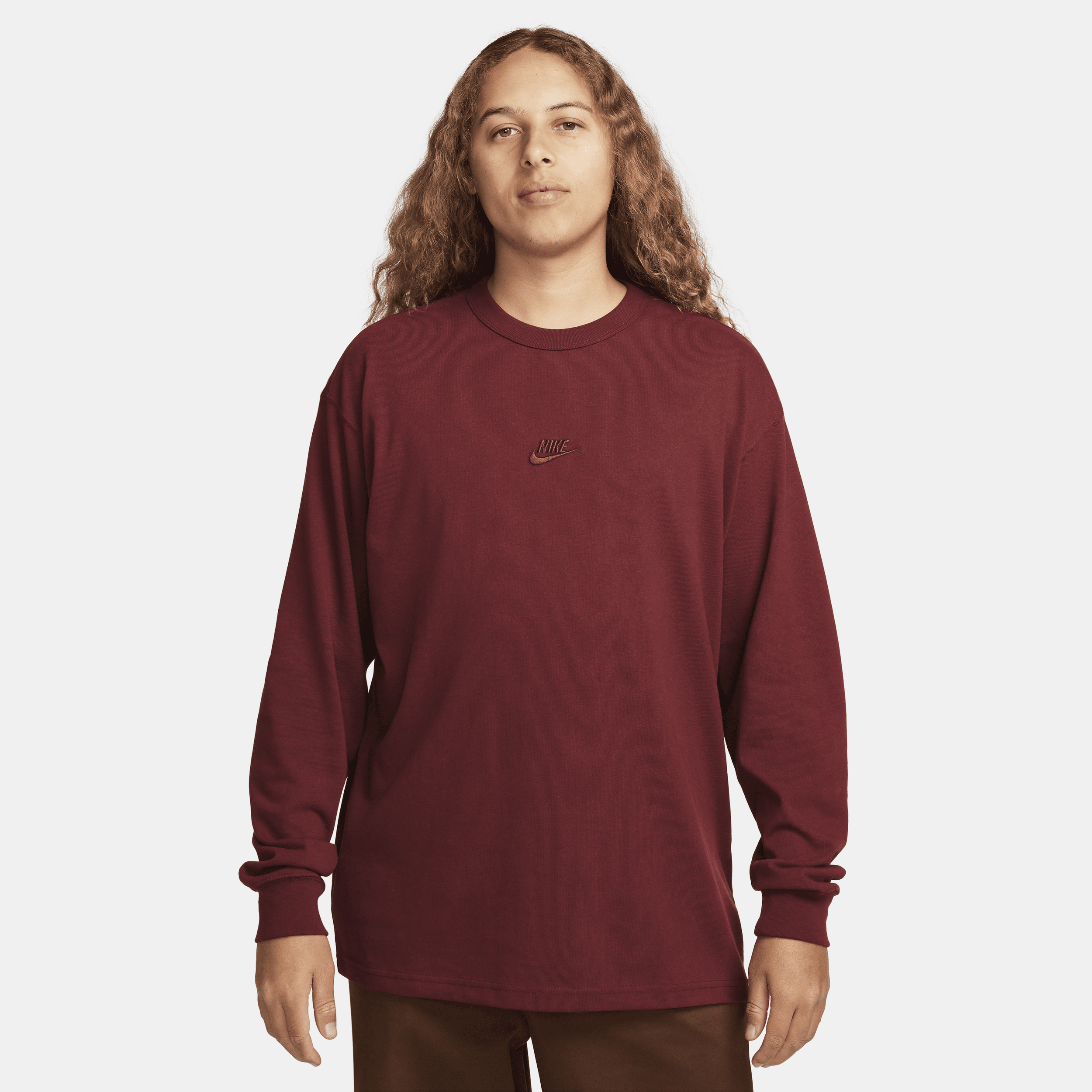 Shop Nike Men's  Sportswear Premium Essentials Long-sleeve T-shirt In Red