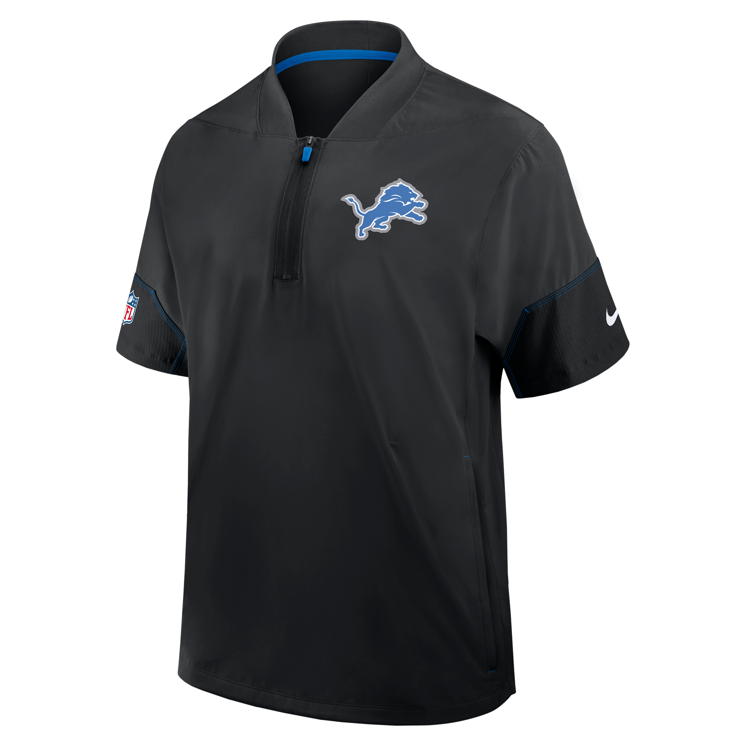 Detroit Lions Sideline Coach Nike Men's NFL 1/2-Zip Short-Sleeve Hooded Jacket in Black | 03BO0B9B9J-2J5