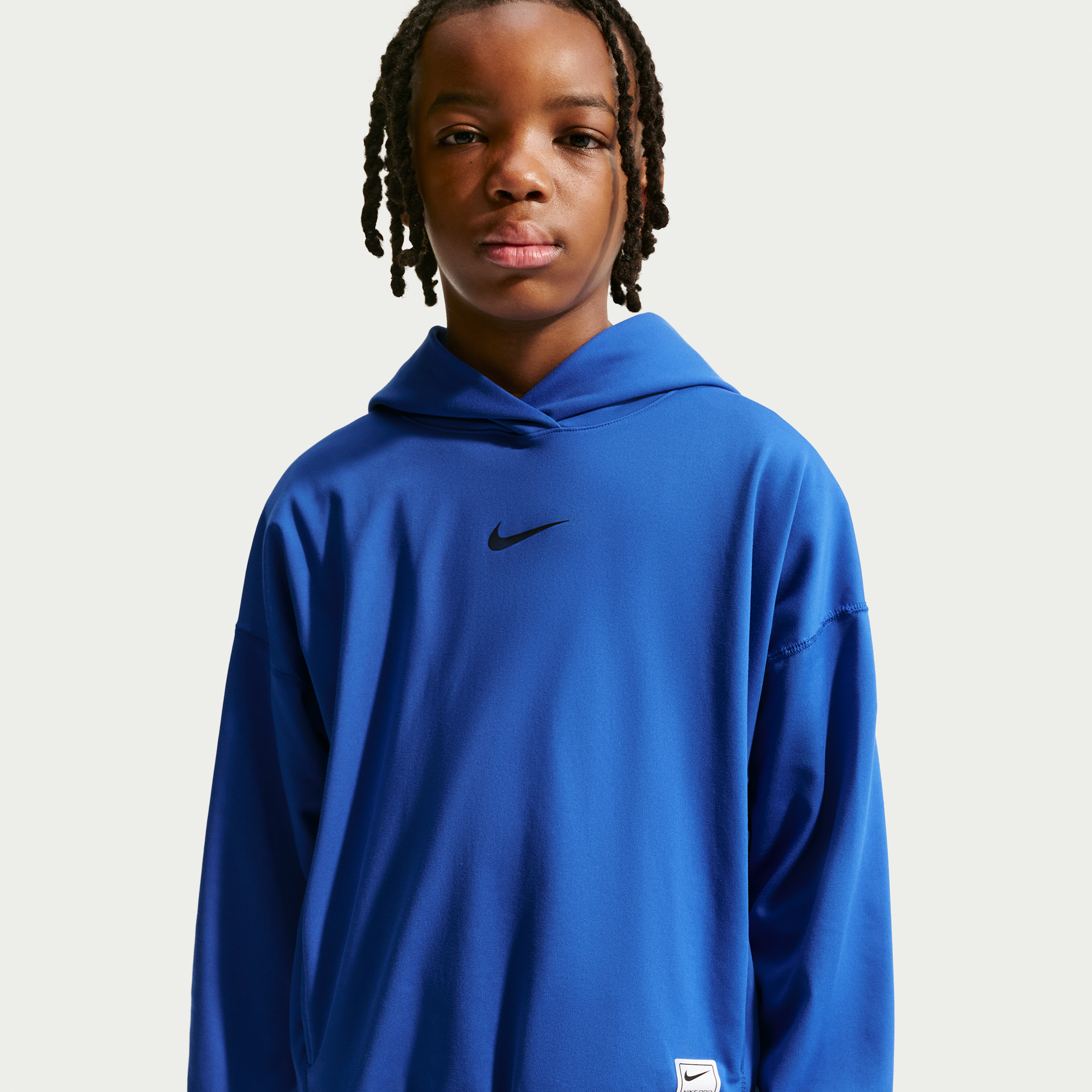 Nike Pro Big Kids' (Boys') Dri-FIT Fleece Pullover Hoodie in Blue | IF1723-480