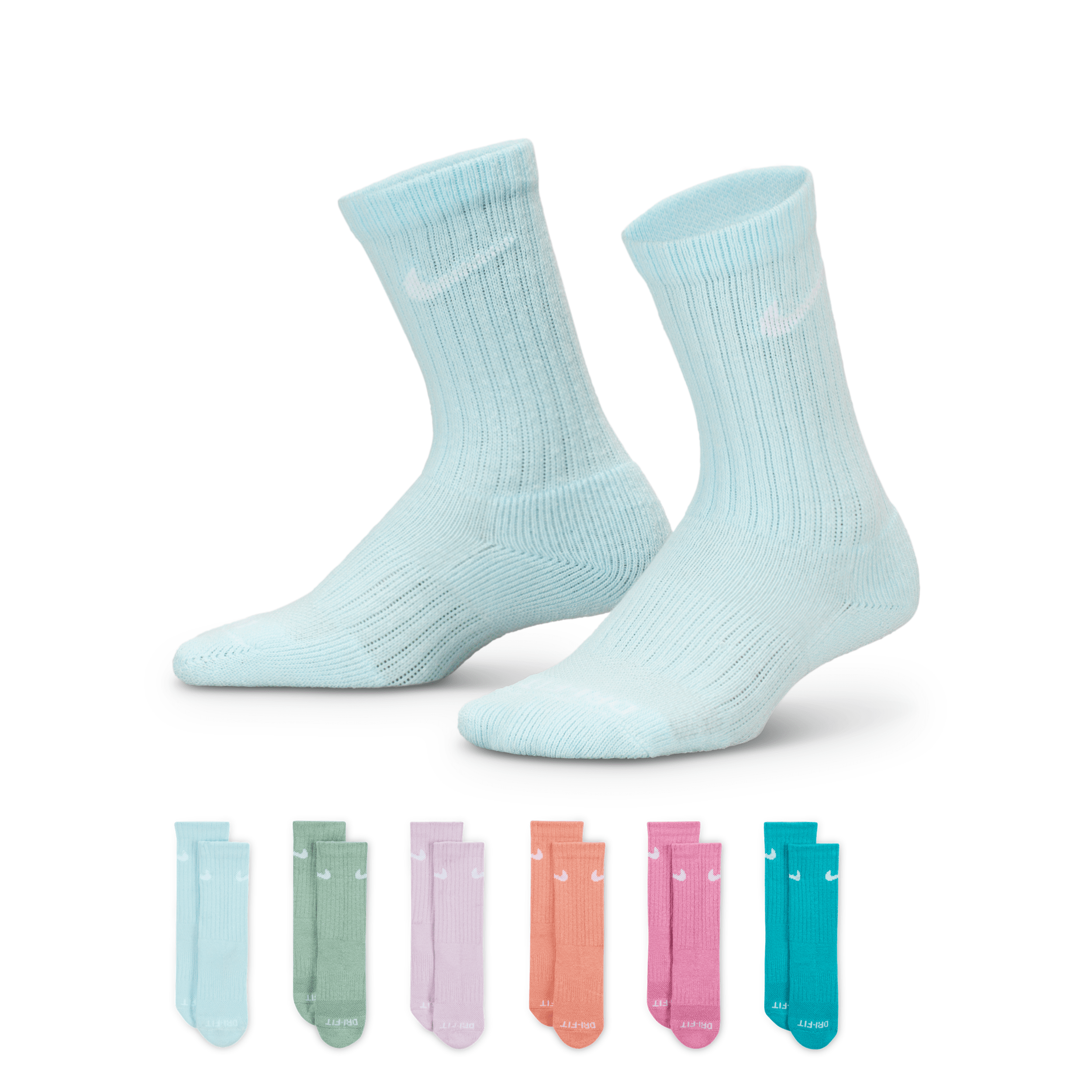 Nike Dri-fit Performance Basics Big Kids' Crew Socks (6 Pairs) In Blue