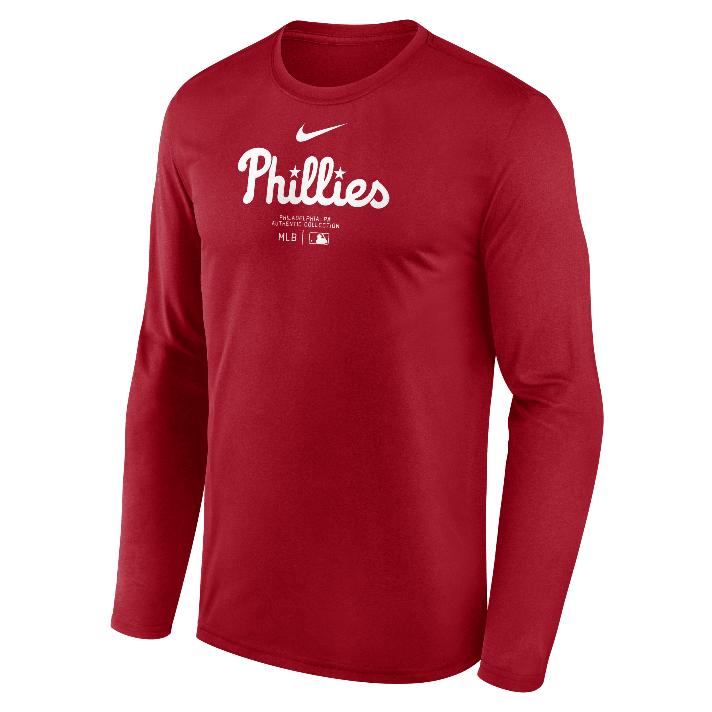 Shop Nike Philadelphia Phillies Authentic Collection Practice  Men's Dri-fit Mlb Long-sleeve T-shirt In Red