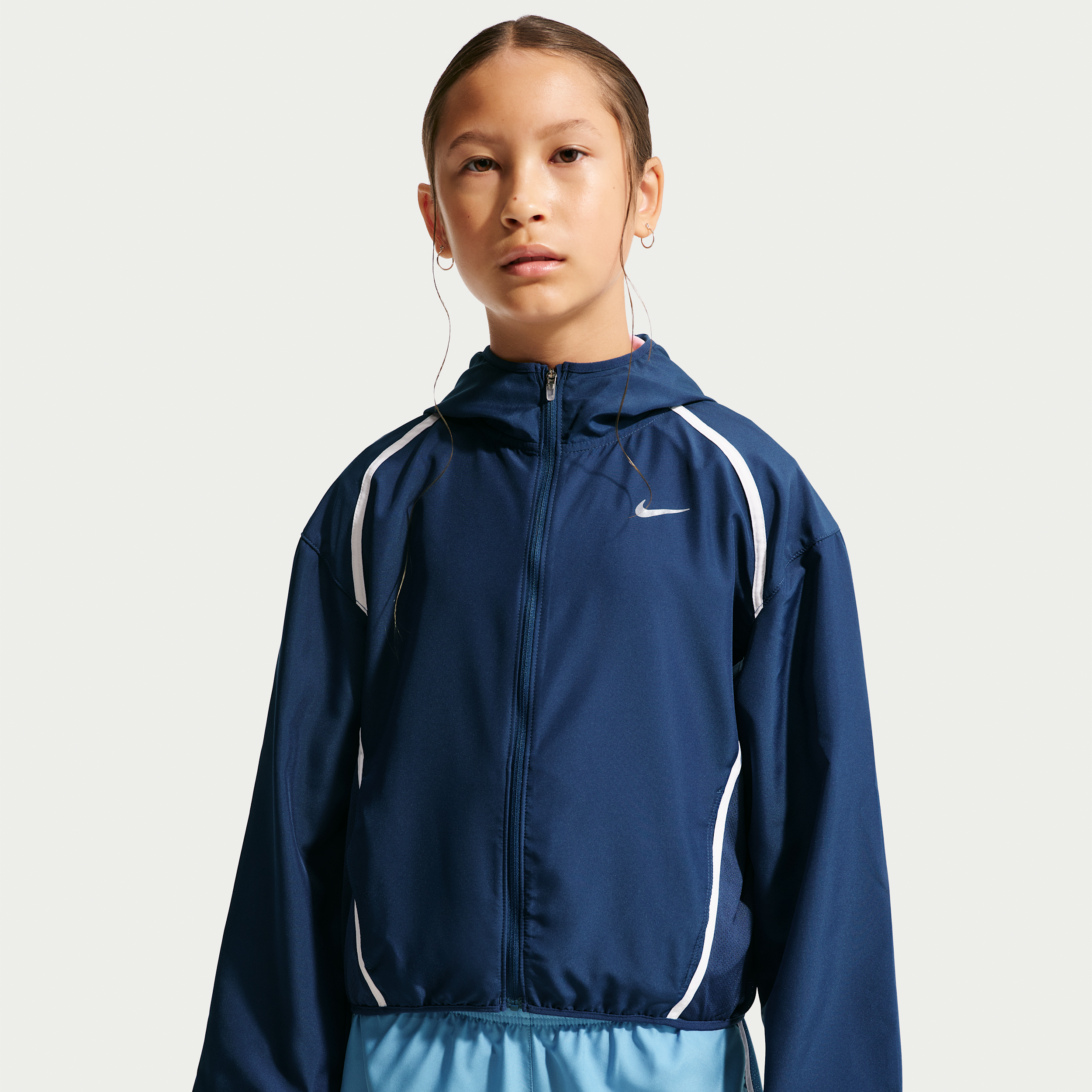 Nike Girls' Repel Tempo Lightweight Jacket, Medium, Midnight Navy/Midnight Navy/White