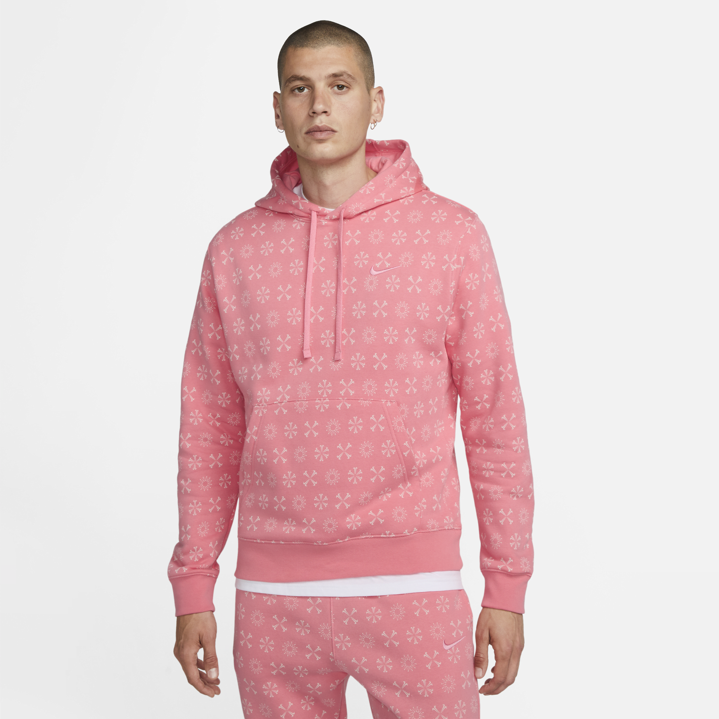 Nike Men's Sportswear Club Fleece Monogram Hoodie Pink