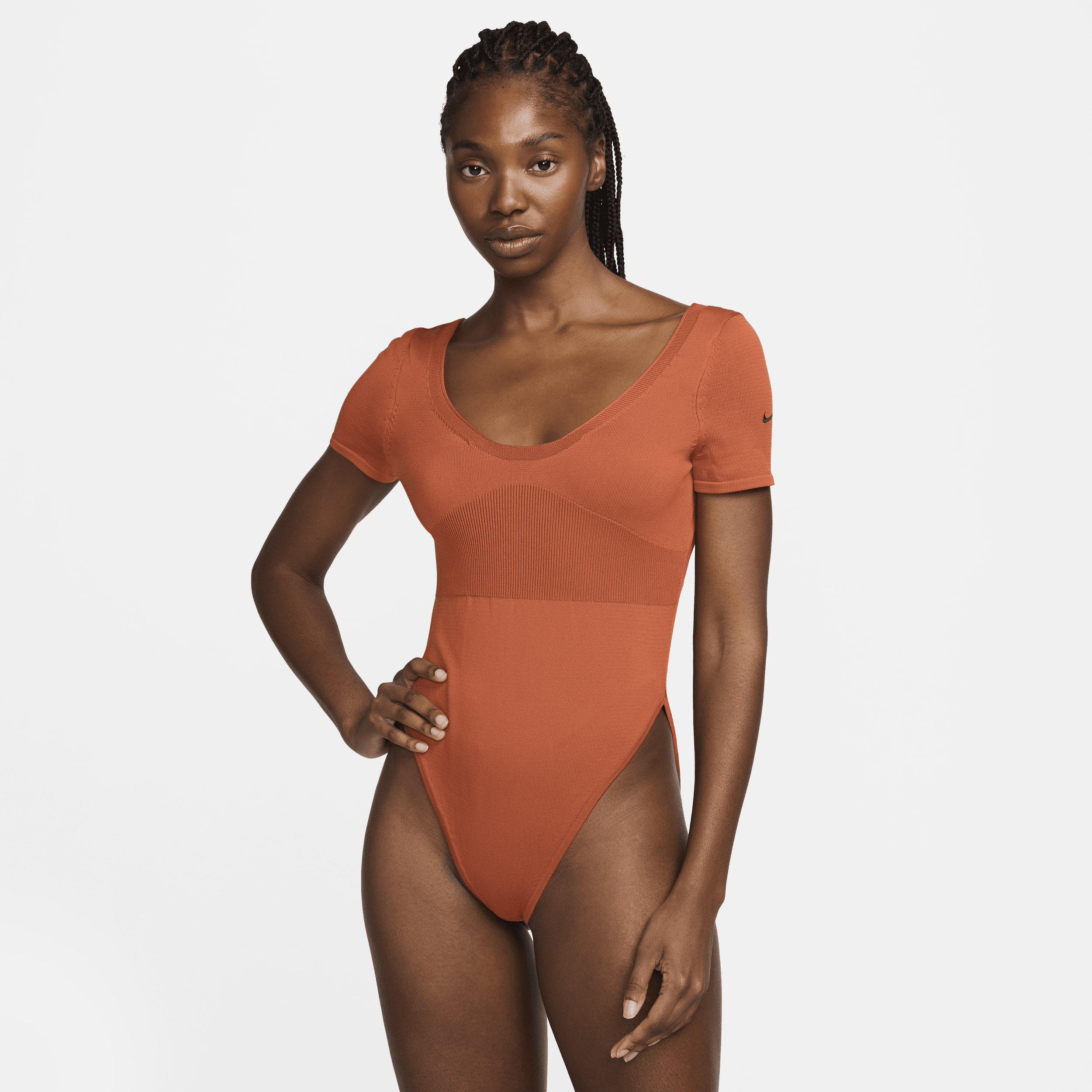 Shop Nike Women's  Sportswear Chill Knit Tight Sweater Short-sleeve Bodysuit In Orange
