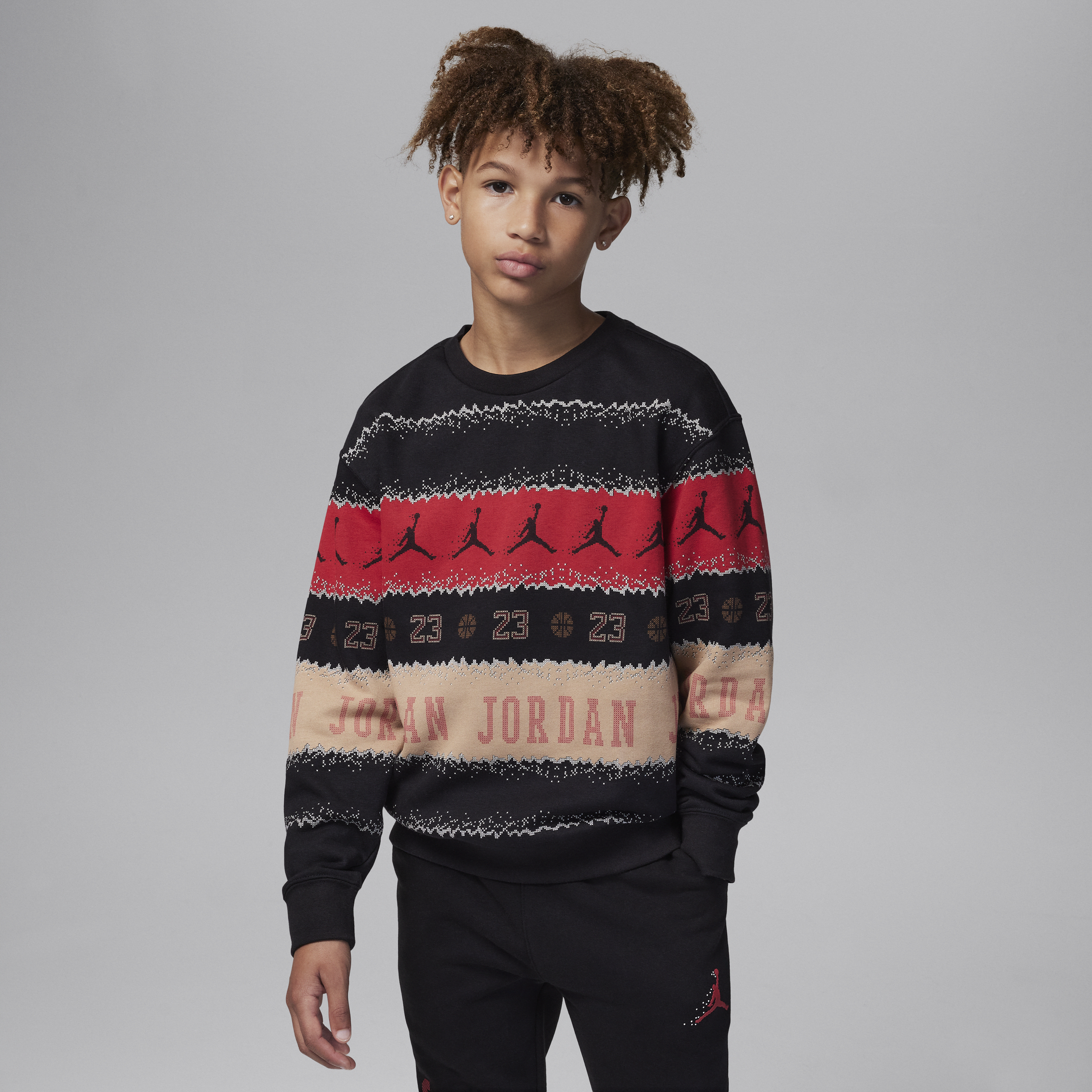 Jordan Mj Holiday Fleece Crew Big Kids Top In Black