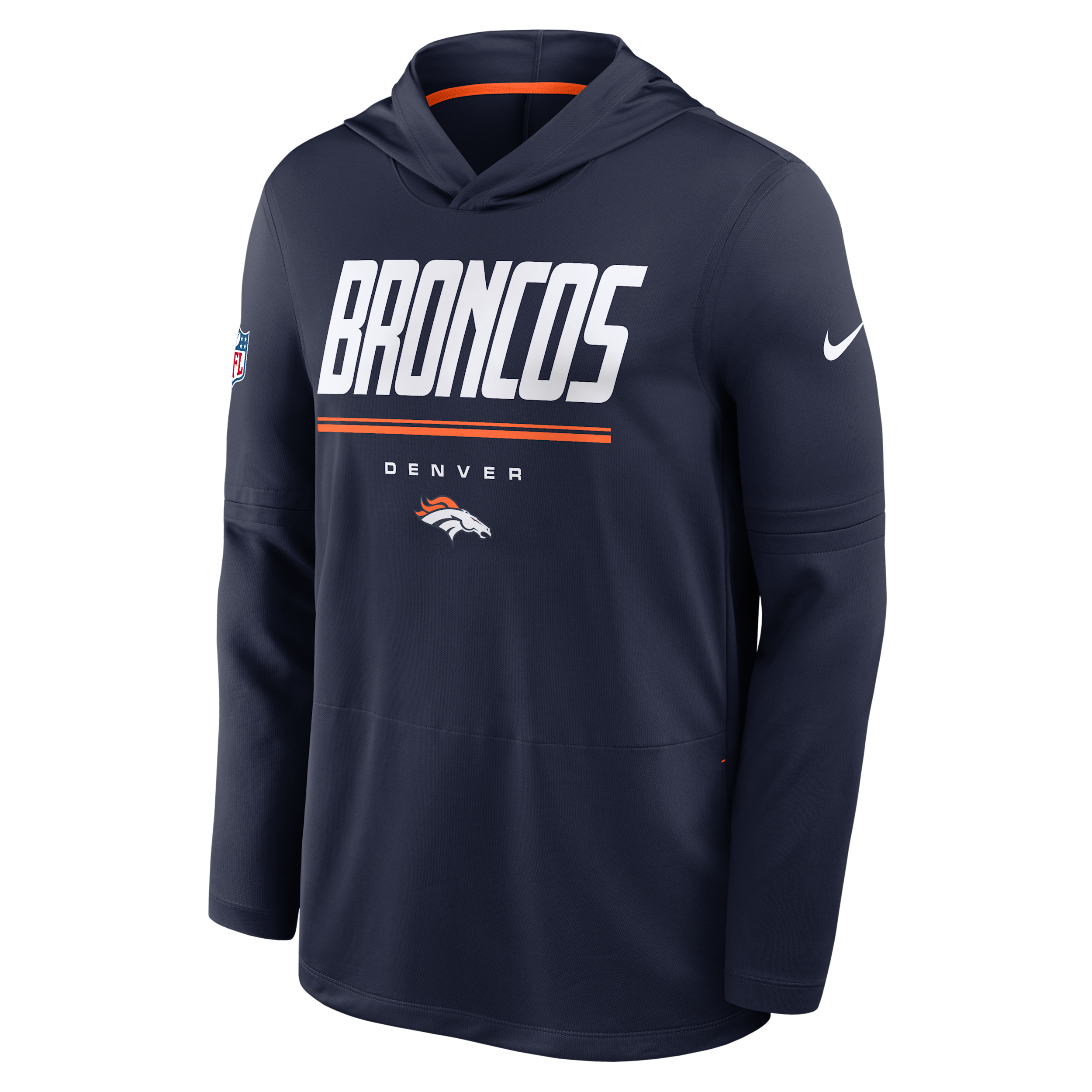 Nike Men's Navy Denver Broncos Sideline Lightweight Long Sleeve Hooded Dri-fit T-Shirt - Navy, Orange