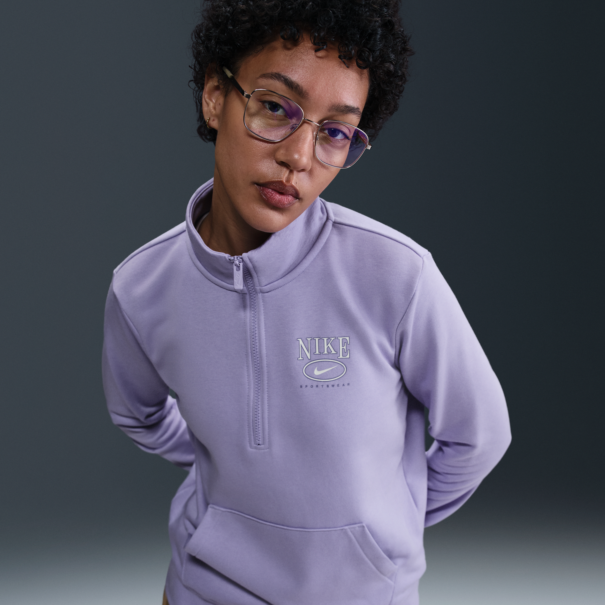 Nike Women's  Sportswear Club Fleece Mock-neck 1/2-zip Graphic Top In Purple