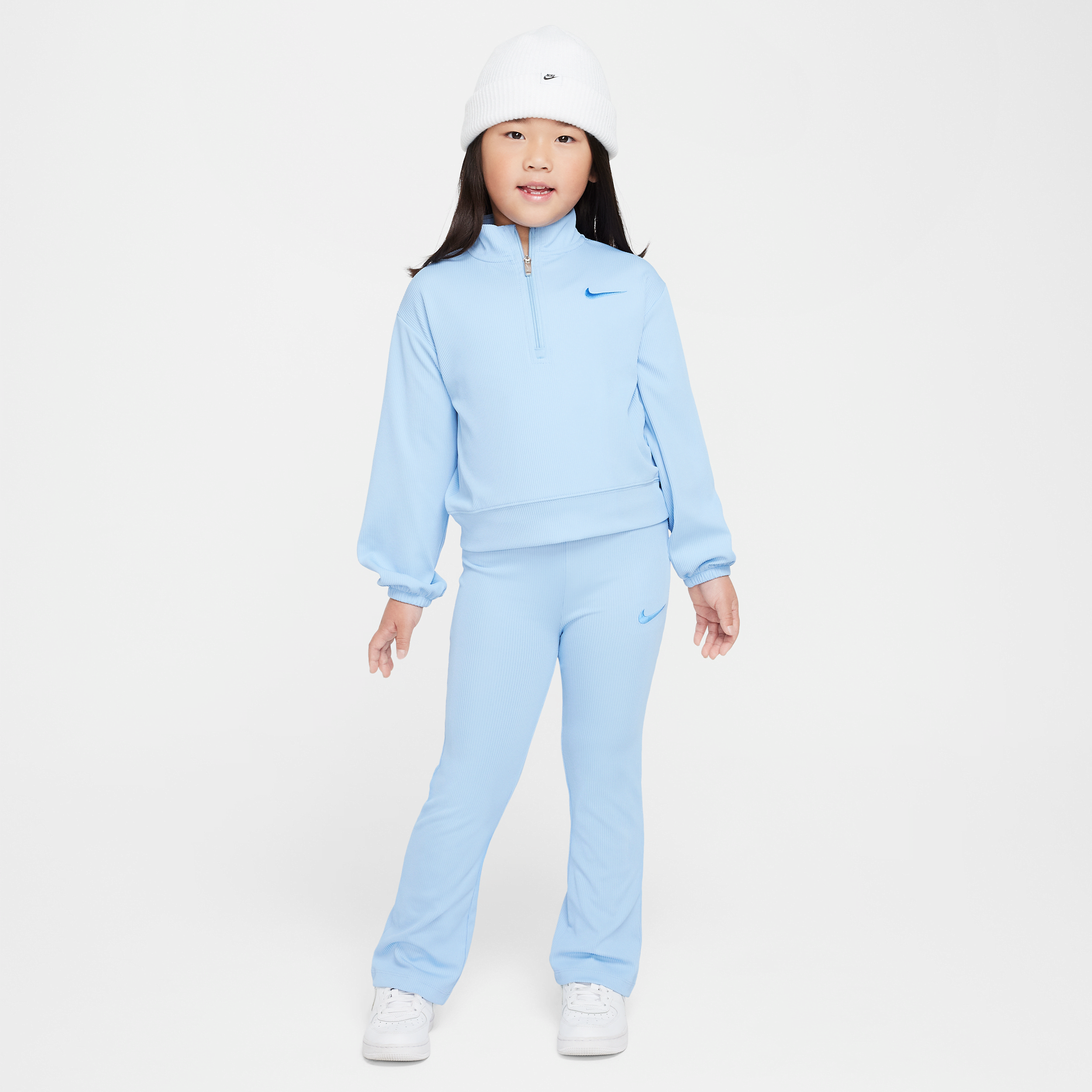 Nike Game, Swoosh, Match! Little Kids' Quarter-zip Ribbed Top And Leggings Set In Blue