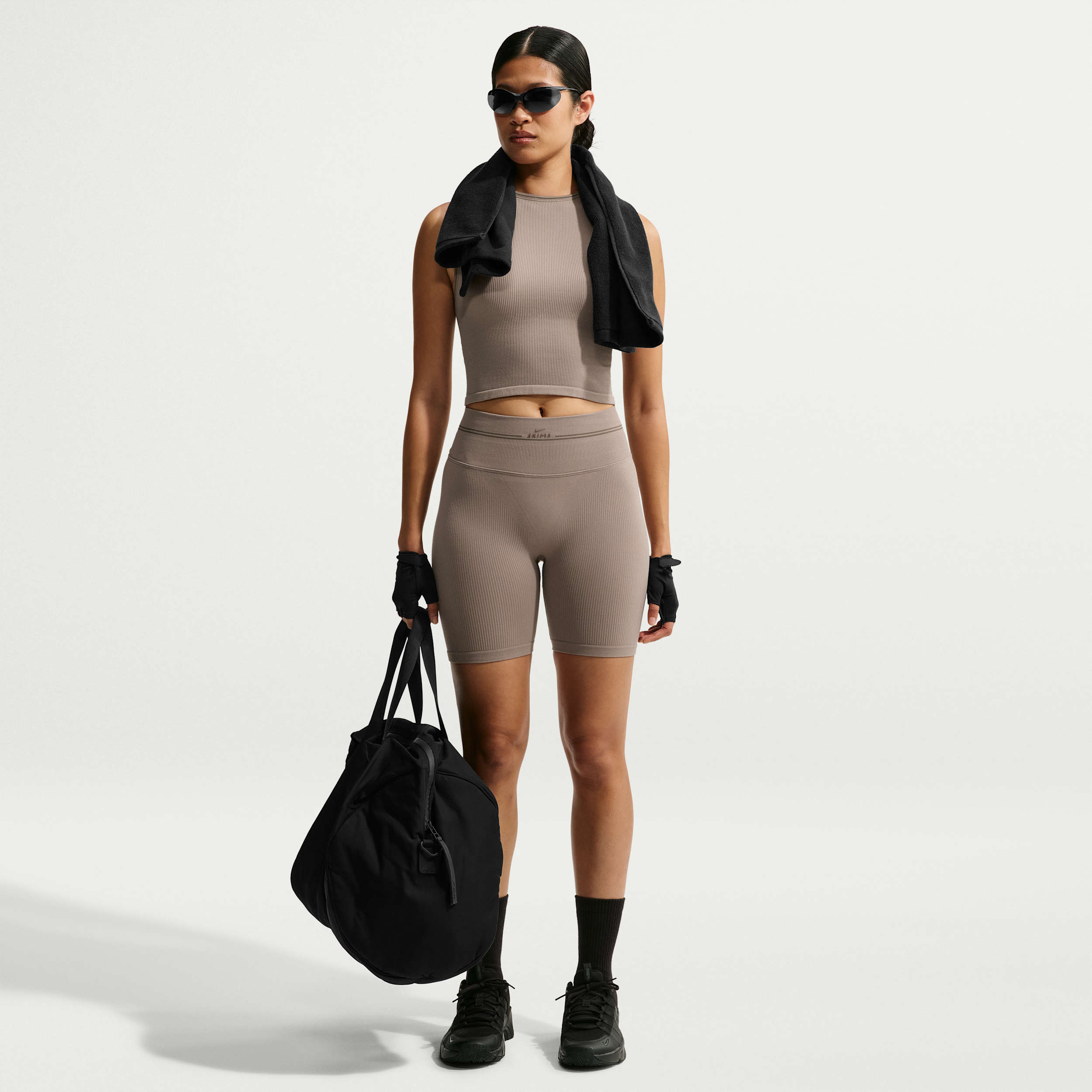 Nike Women's SKIMS Ribbed Seamless 5" Shorts in Brown | IR5007-260