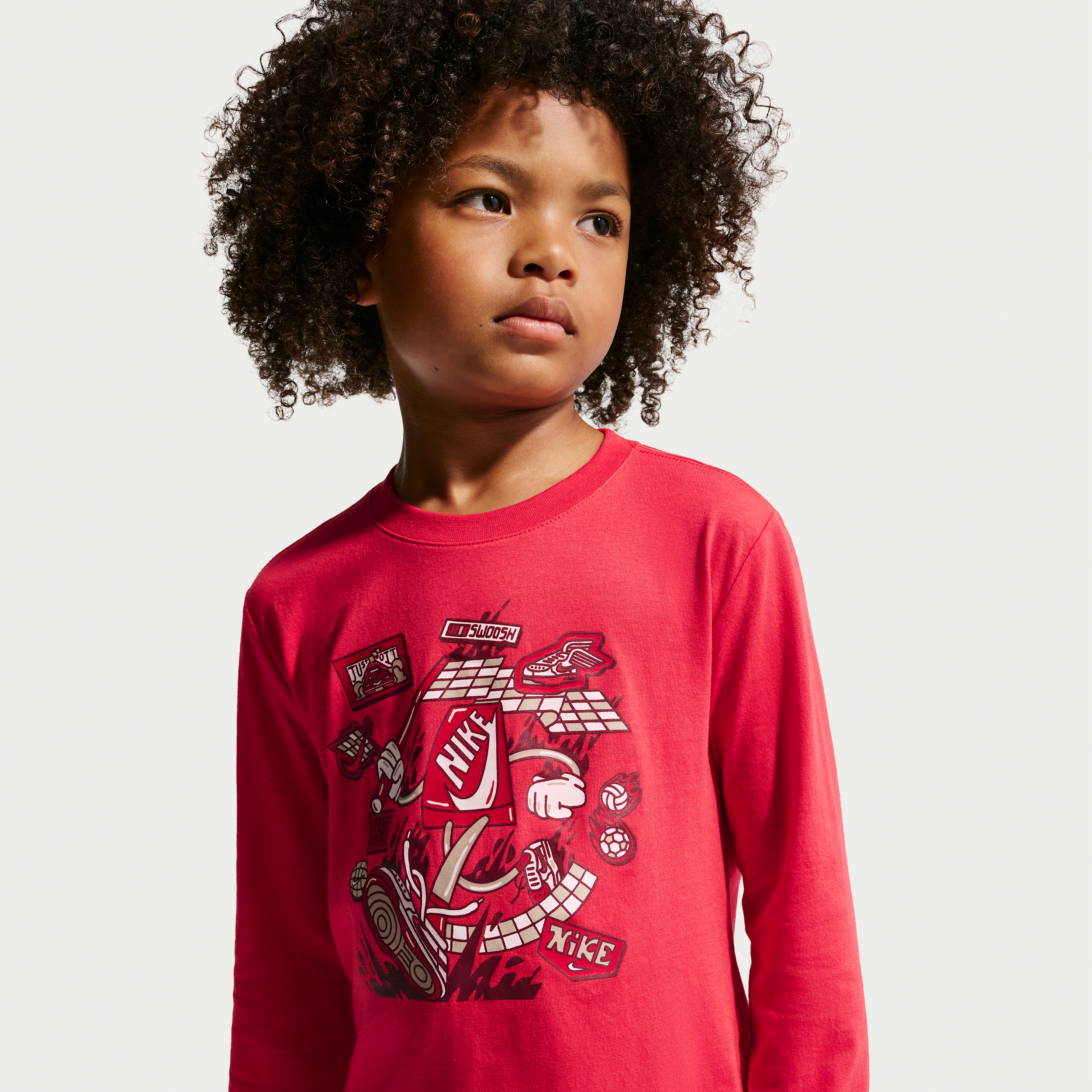 Nike Little Boys Crew Neck Long Sleeve Regular Fit Graphic T-Shirt, 7, Red