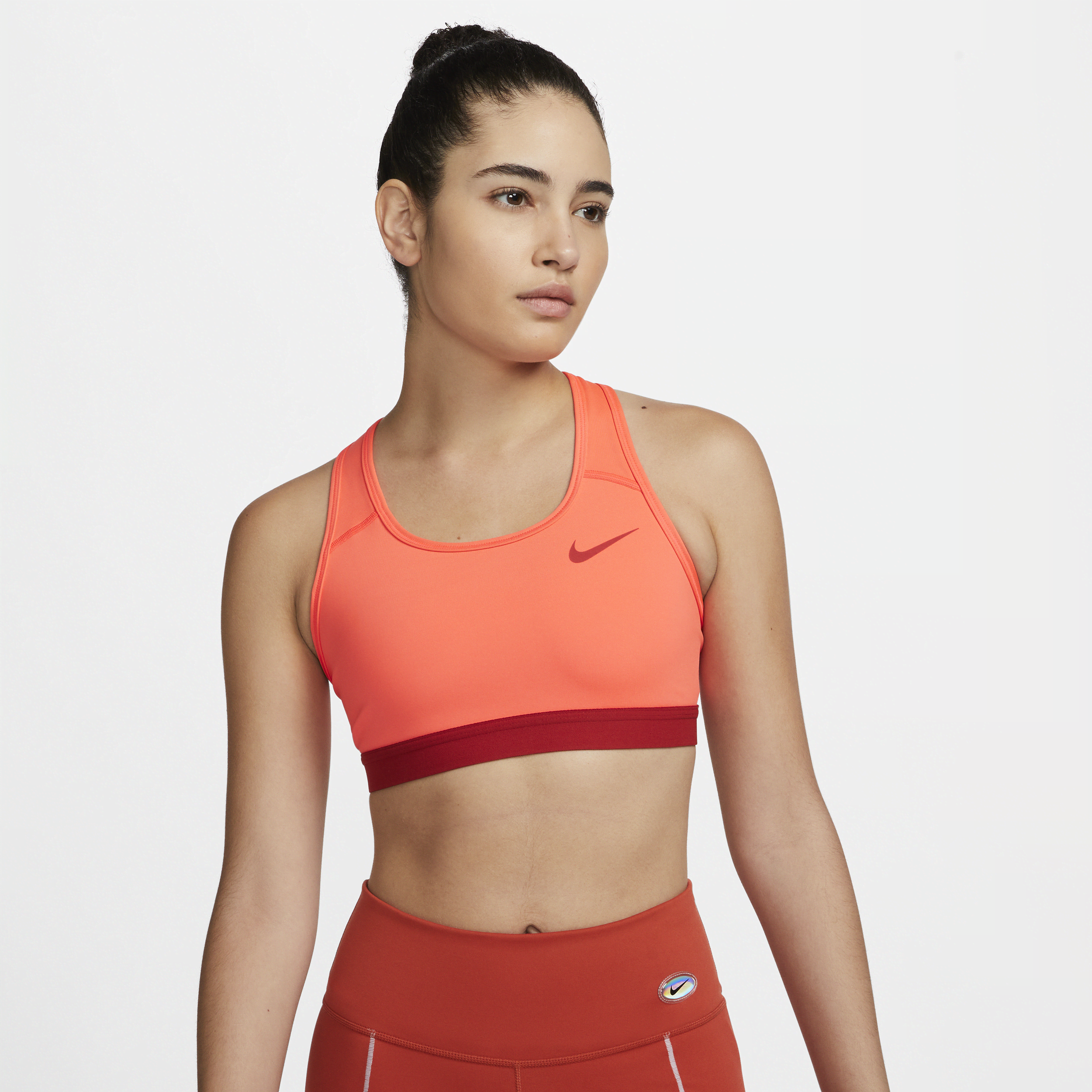 Nike Training swoosh non padded medium support sports bra in red
