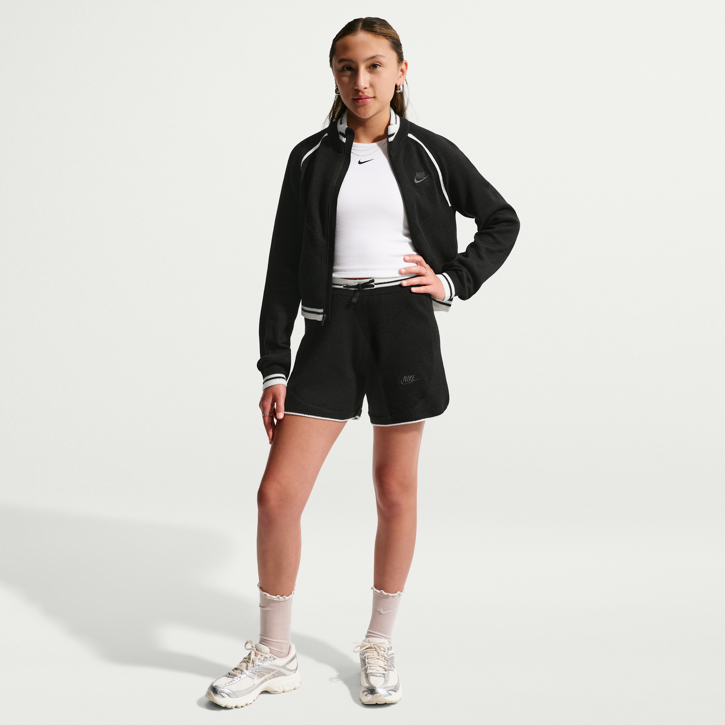Nike Sportswear Big Kids' (Girls') Sweater Track Short in Black | IM4627-010
