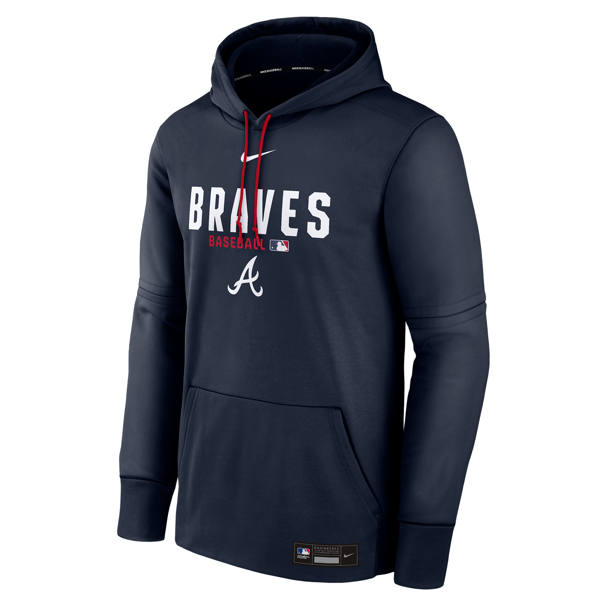 Men's Atlanta Braves Authentic Collection Nike Therma MLB Pullover Hoodie in Blue | NAC30JLBAW-RMG