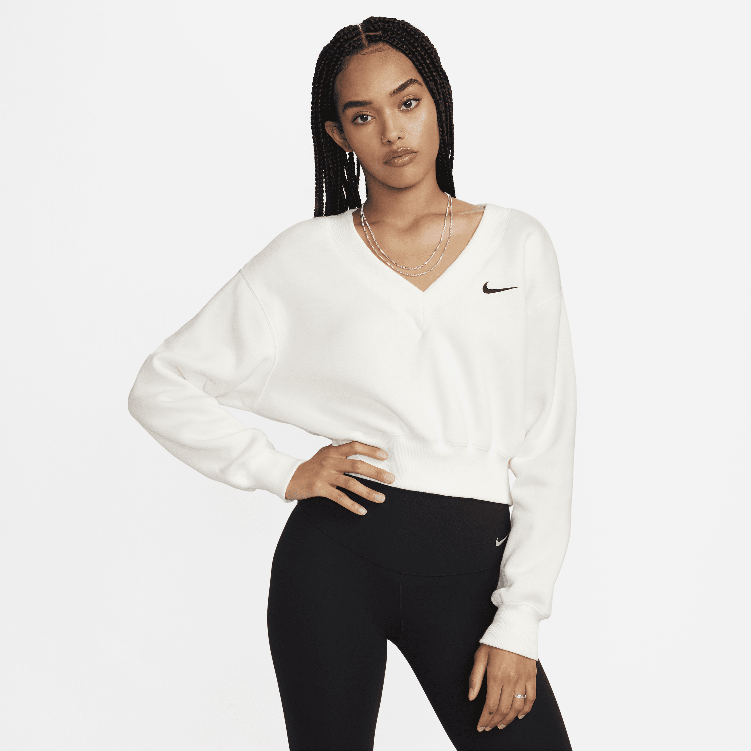 Shop Nike Women's  Sportswear Phoenix Fleece Cropped V-neck Top In White