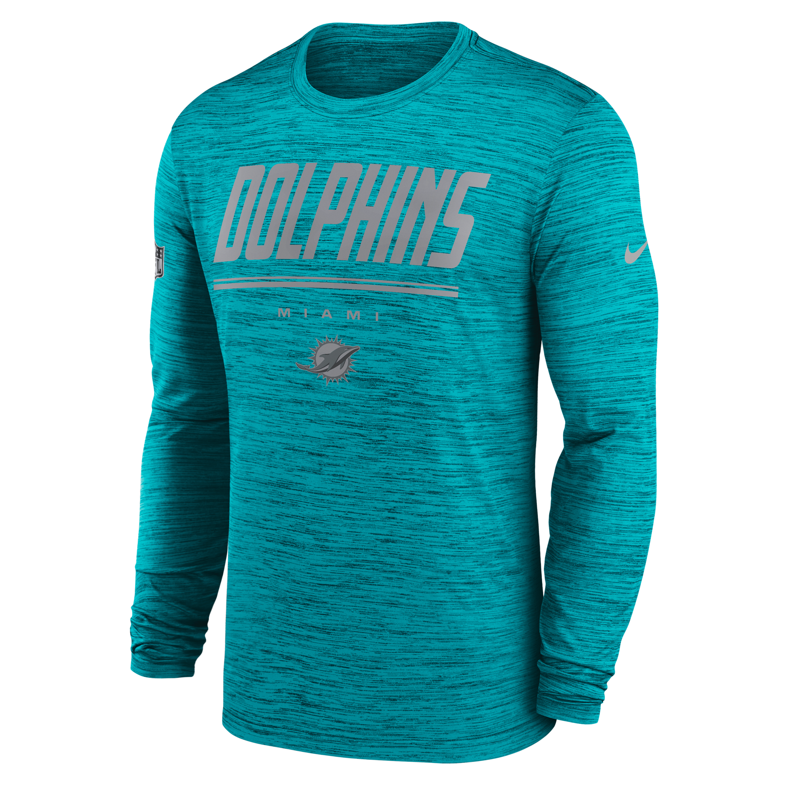 Miami Dolphins Sideline Team Issue Velocity Nike Men's Dri-FIT NFL Long-Sleeve T-Shirt in Green | 02EQ3GT9P-CH4