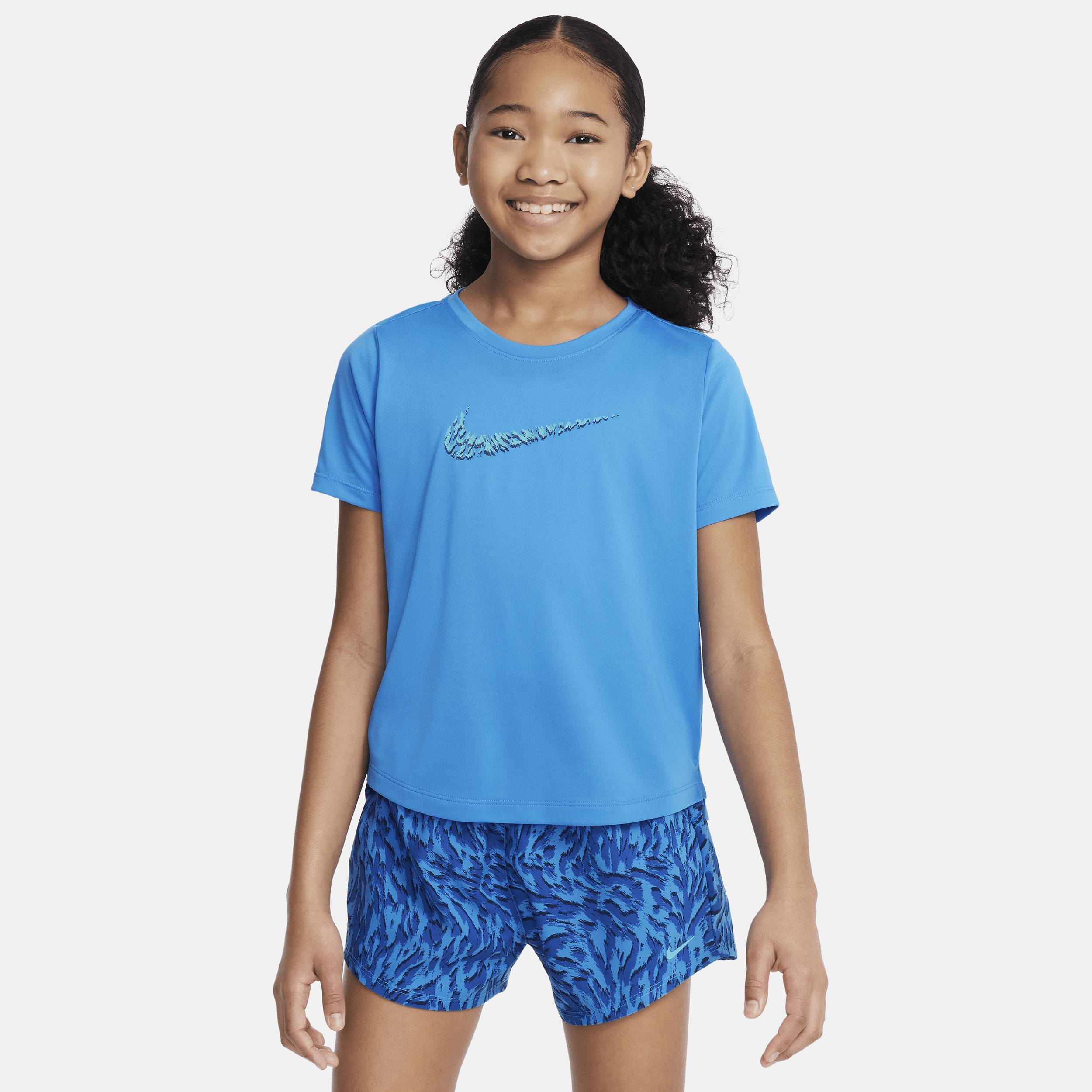 Shop Nike One Big Kids' (girls') Short-sleeve Training Top In Blue