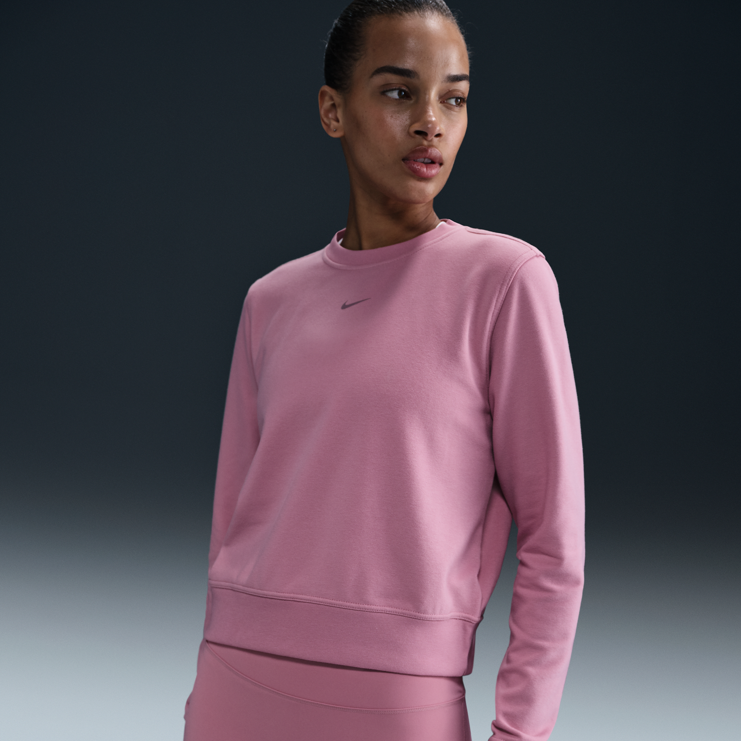 Nike Women's Dri-fit One Crew-neck French Terry Sweatshirt In Pink