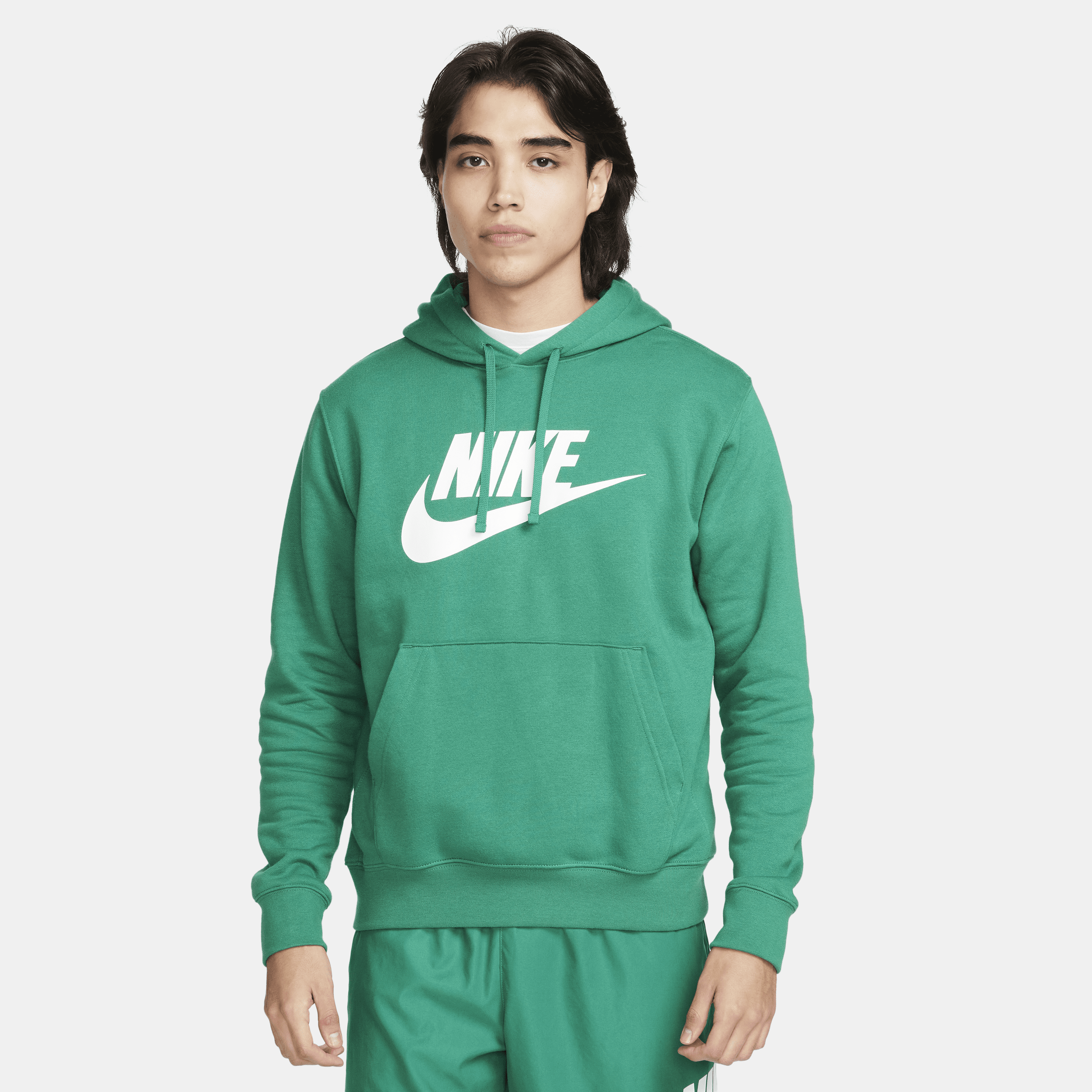 Shop Nike Men's  Sportswear Club Fleece Graphic Pullover Hoodie In Green