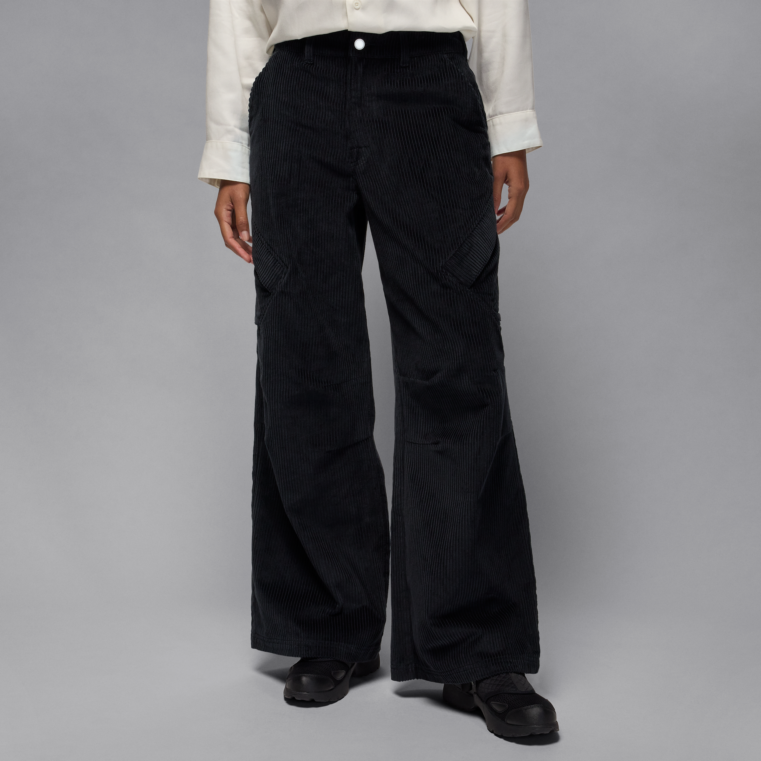 Jordan Chicago Wide Leg Cotton Corduroy Cargo Pants In Black