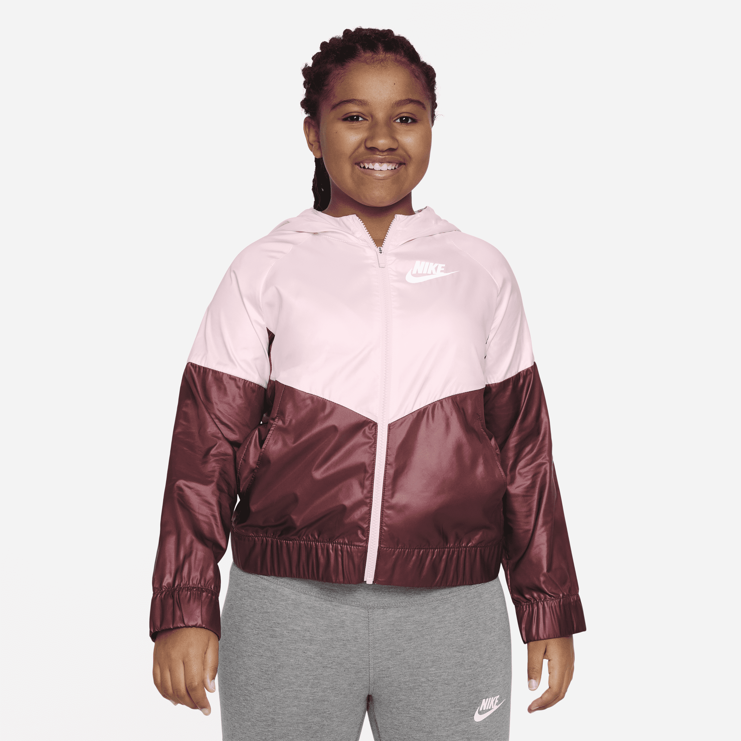 Nike Sportswear Windrunner Big Kids' (girls') Jacket (extended Size) In Pink