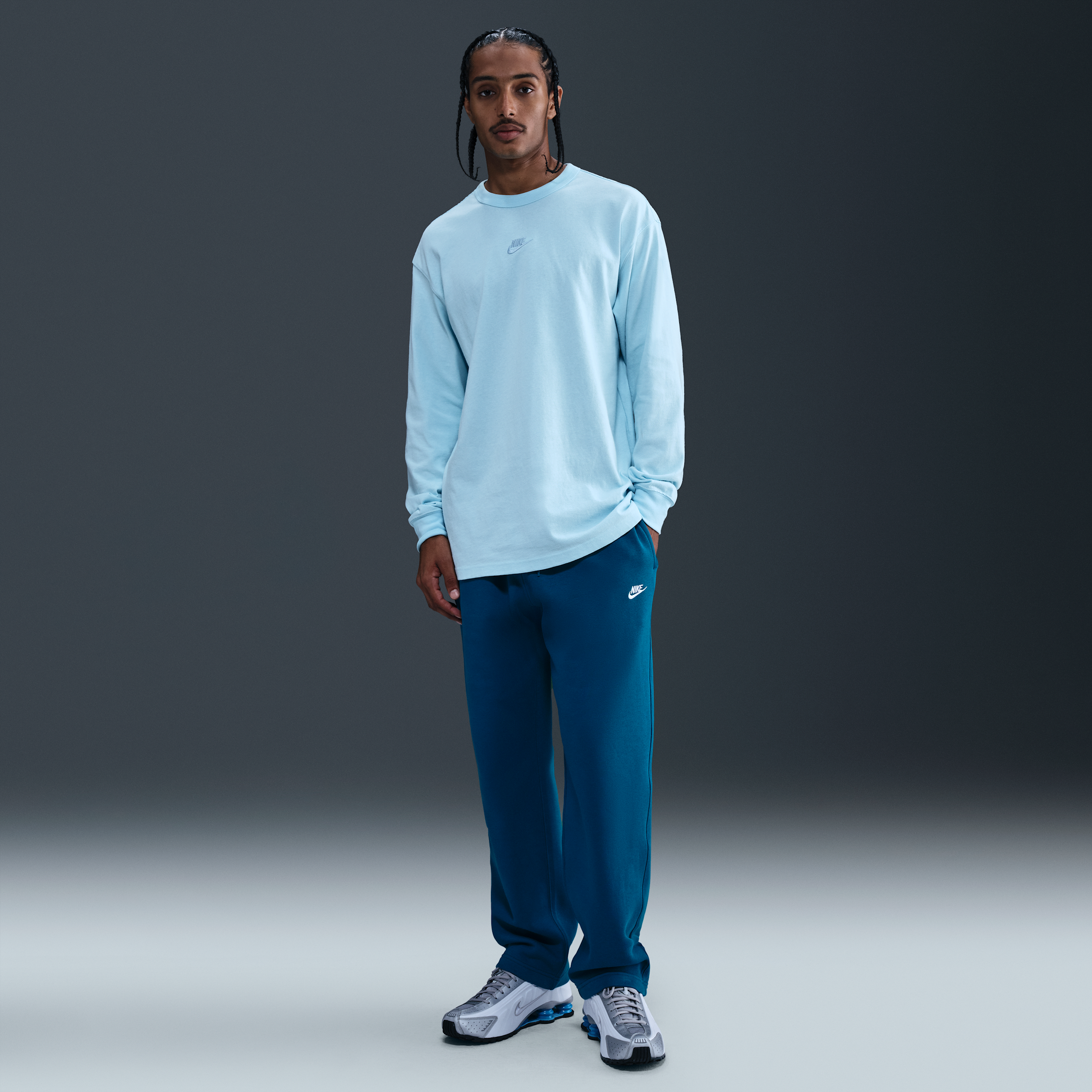 Nike Men's Club Open-hem Fleece Pants In Blue