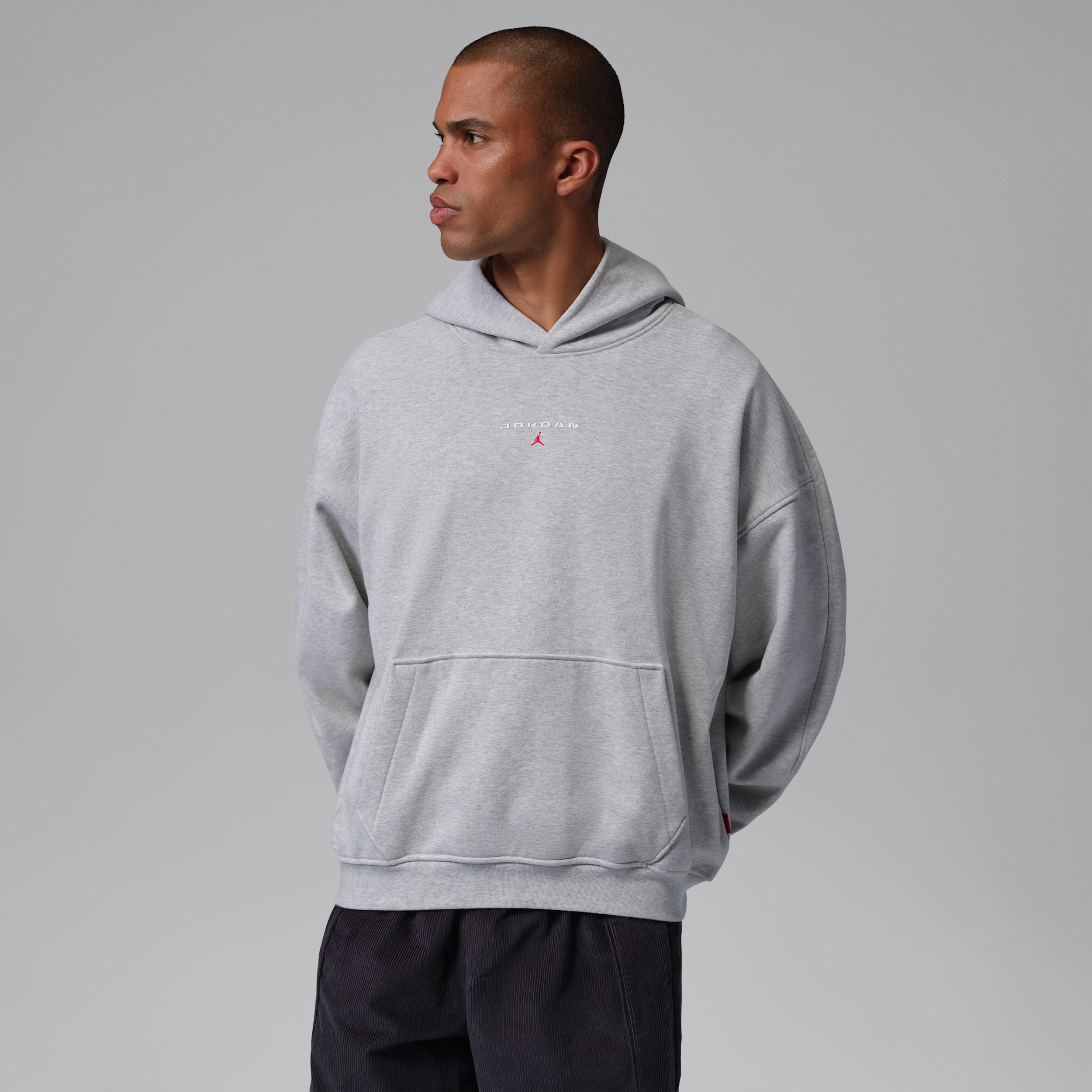 Men's Jordan Flight Fleece Oversized Pullover Hoodie in Grey | IW6314-050